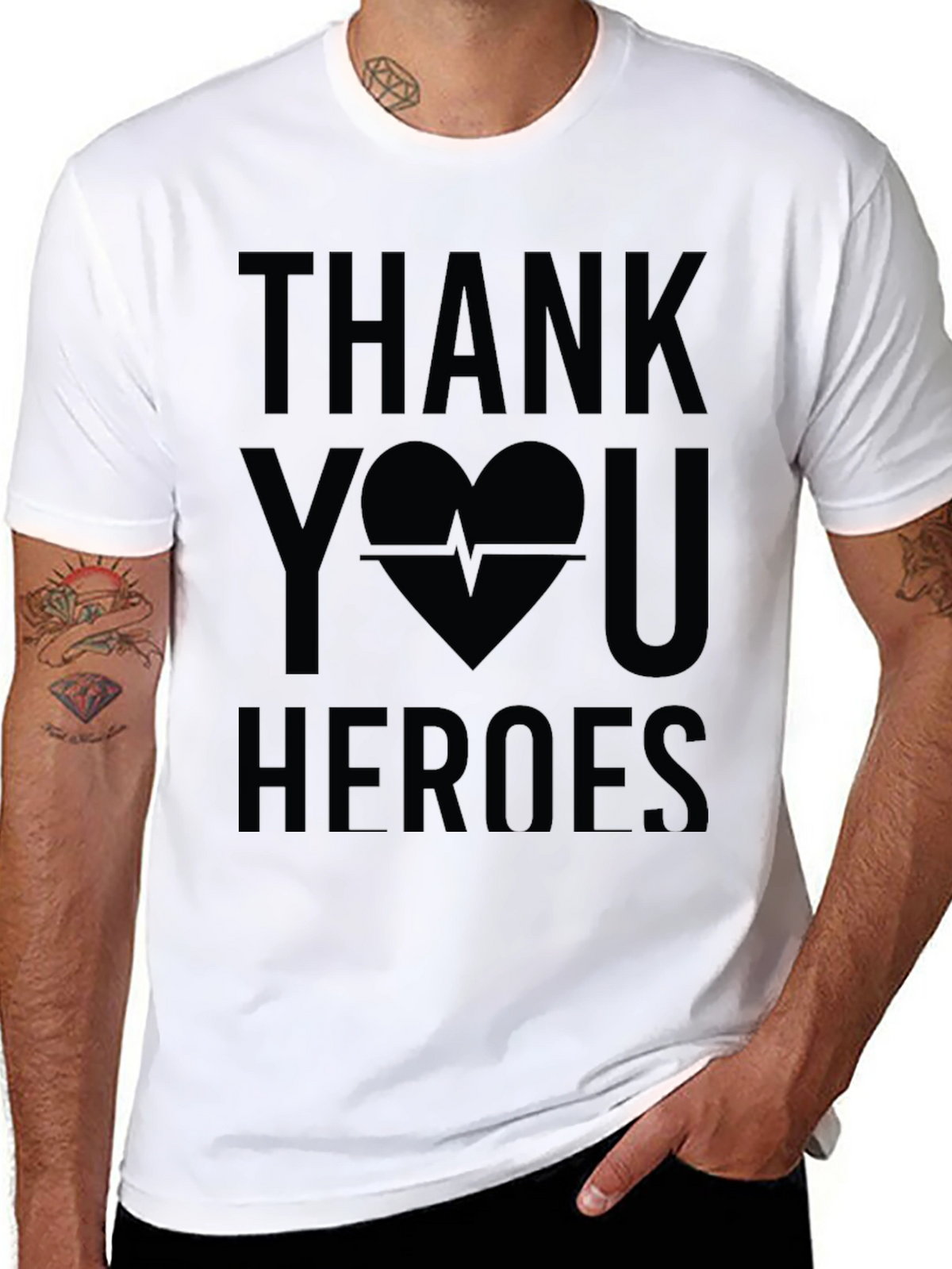 Thank You Heroes Graphic Tee - Black Cotton Shirt