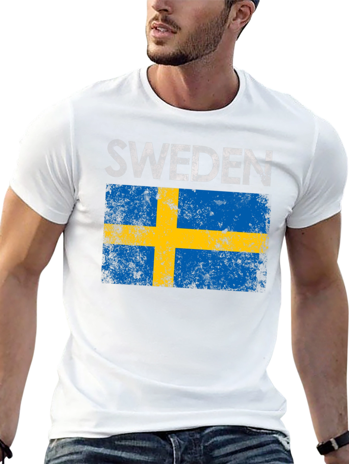Sweden Flag Graphic T-Shirt - Distressed Design