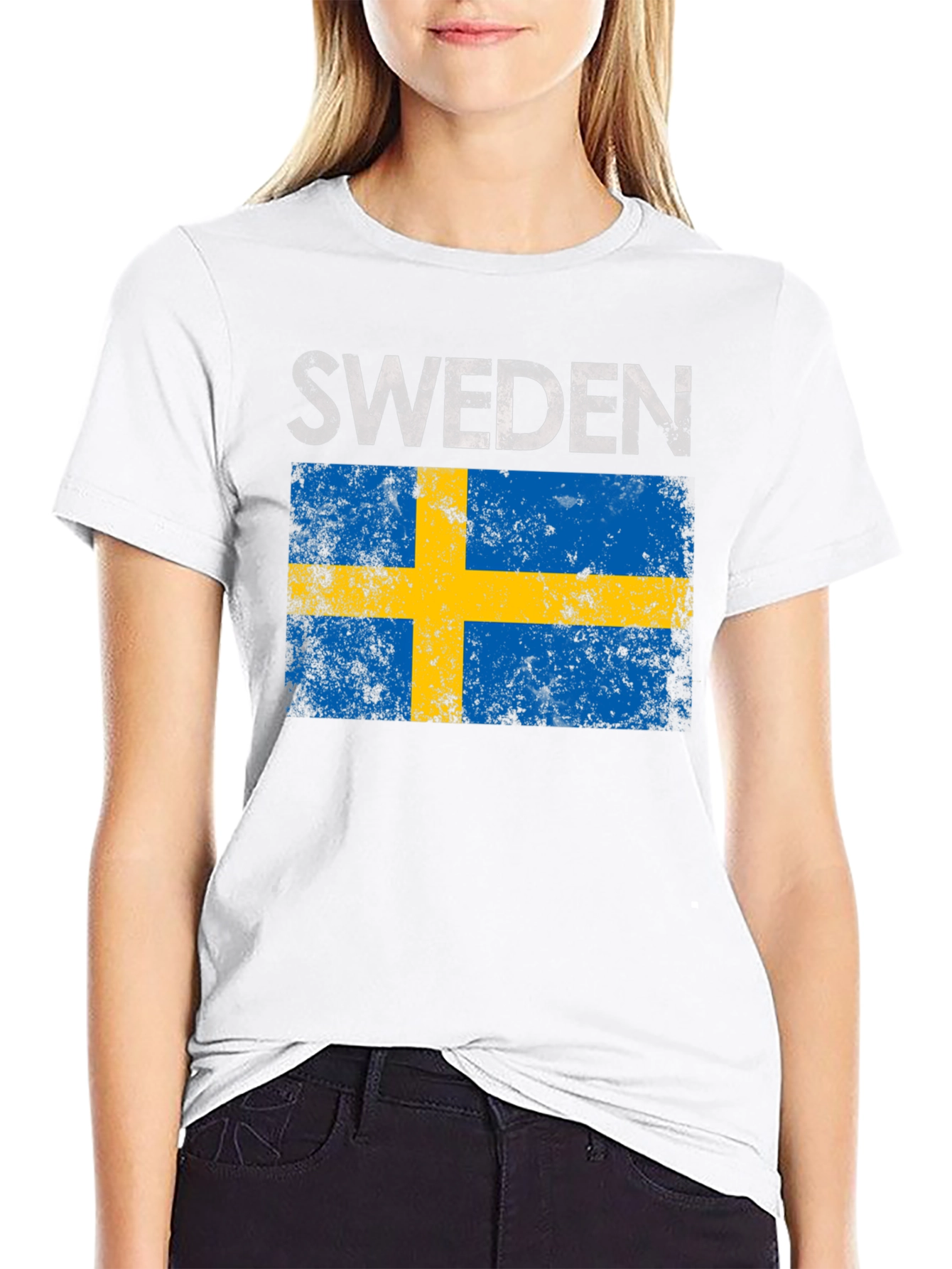 Sweden Flag Graphic T-Shirt - Distressed Design