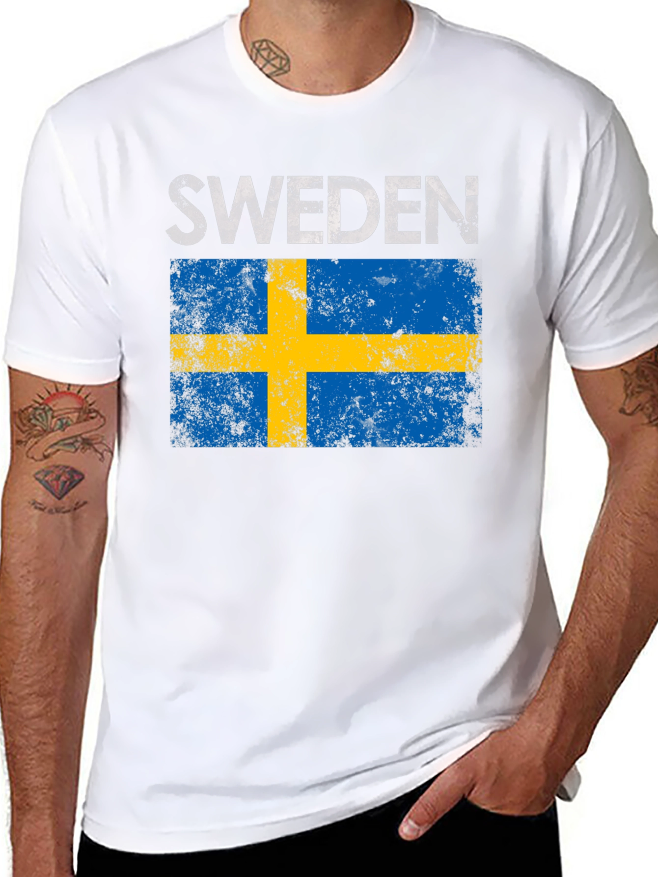 Sweden Flag Graphic T-Shirt - Distressed Design