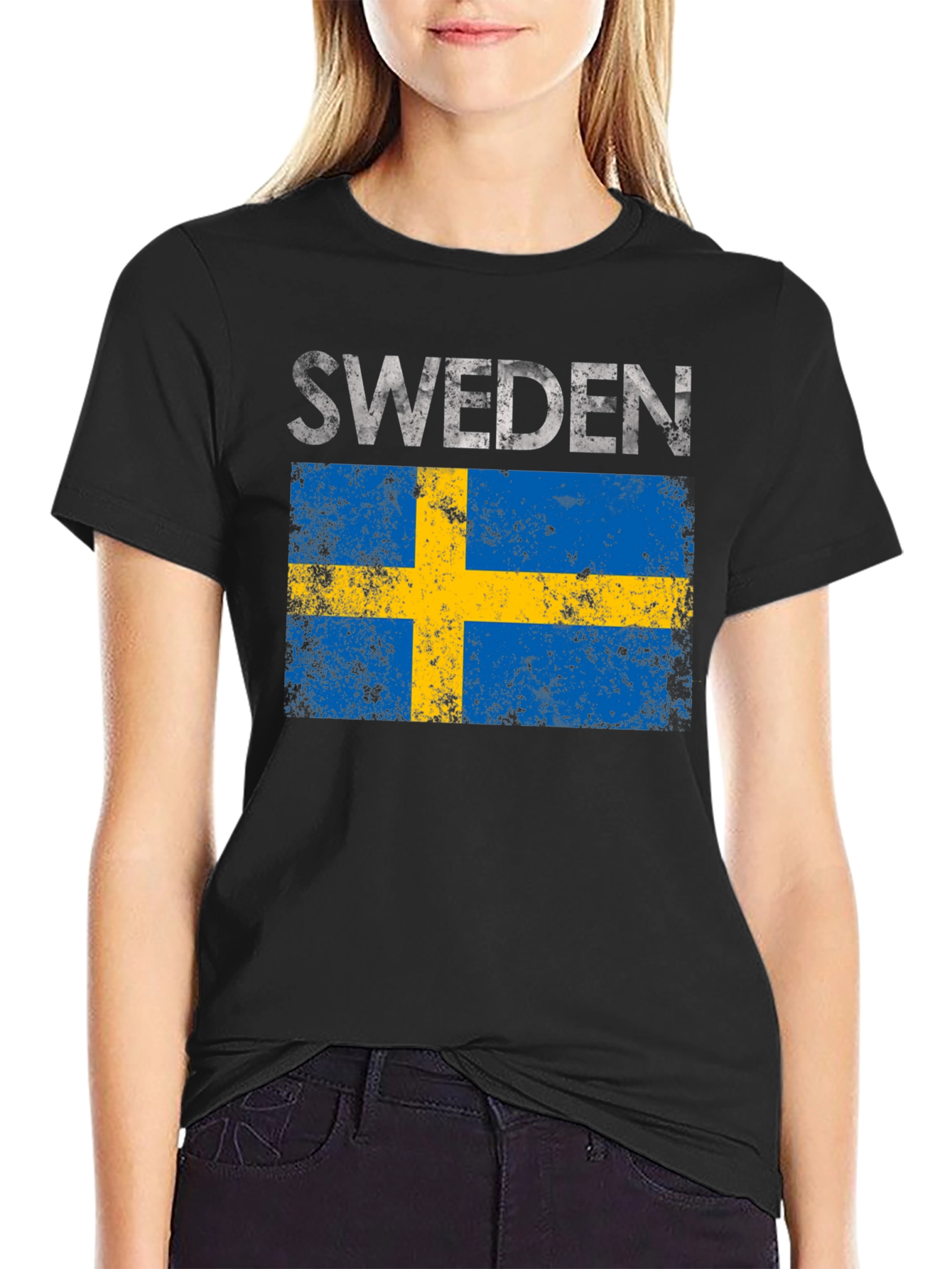 Sweden Flag Graphic T-Shirt - Distressed Design