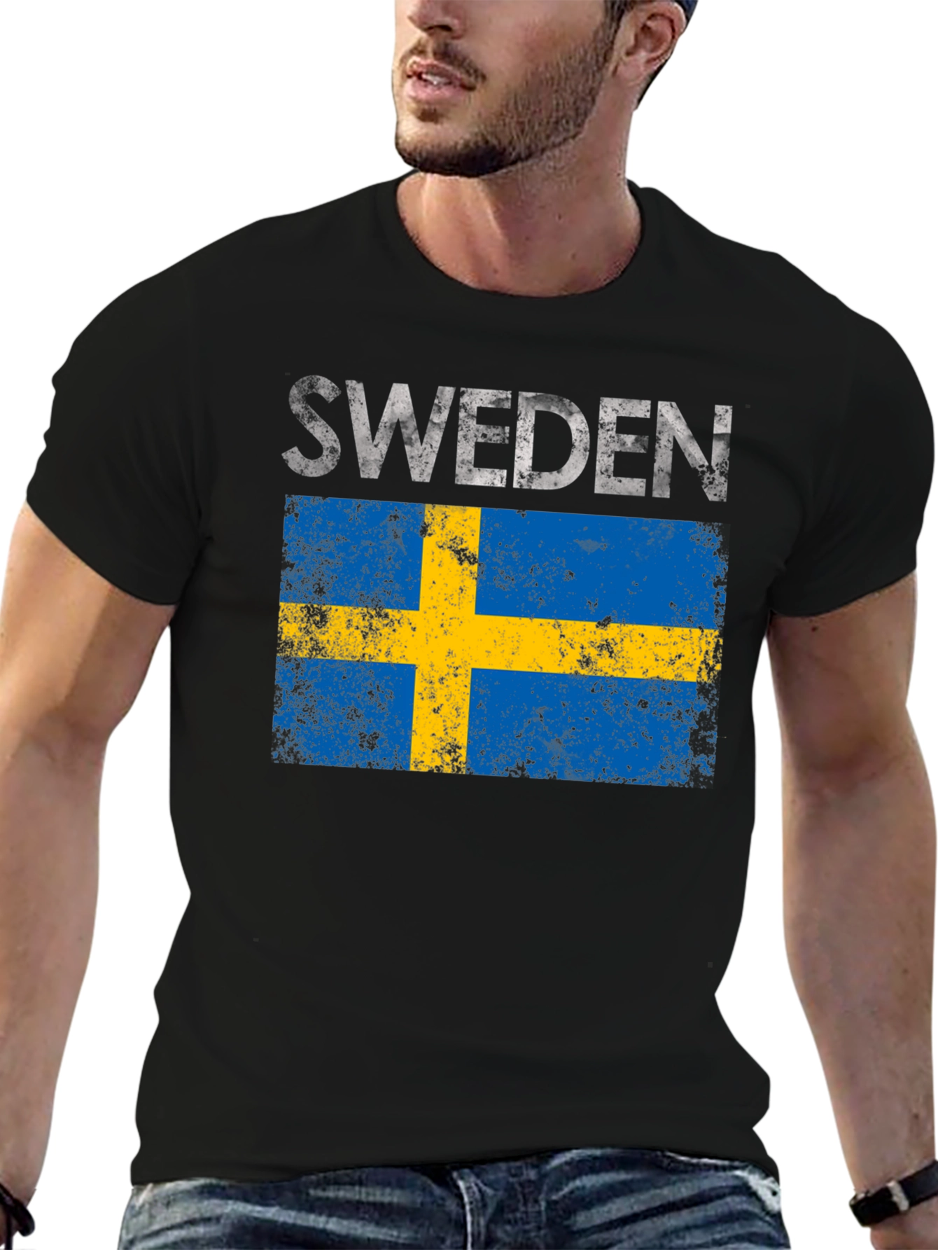 Sweden Flag Graphic T-Shirt - Distressed Design