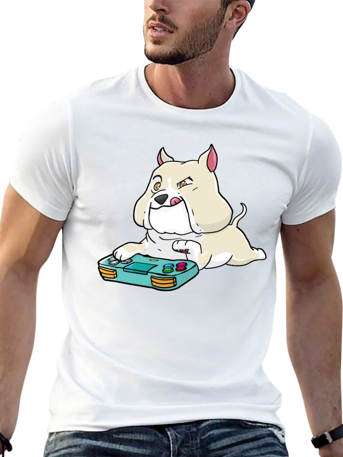 Gamer Dog Graphic Tee - Black Cotton Blend T-Shirt