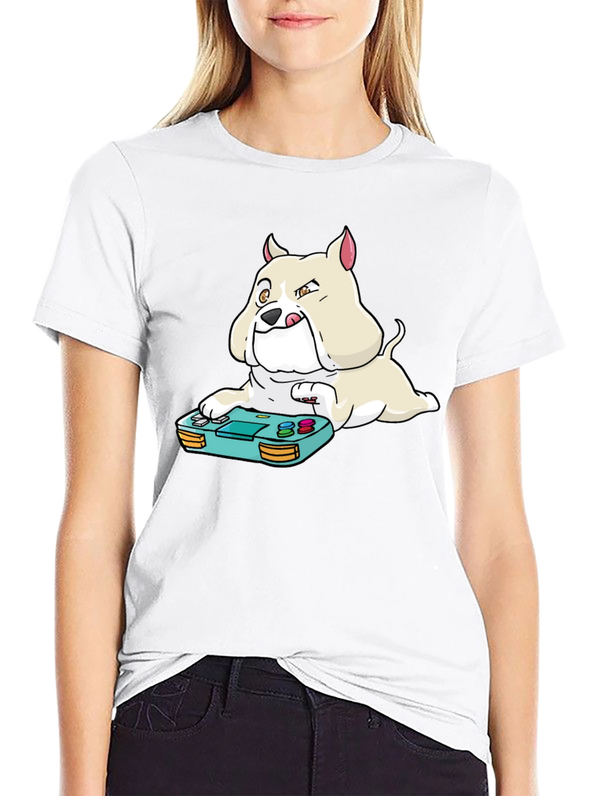 Gamer Dog Graphic Tee - Black Cotton Blend T-Shirt