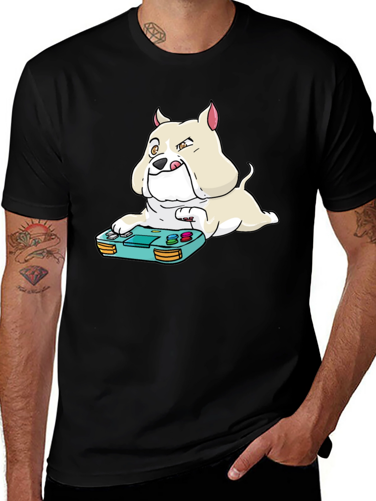 Gamer Dog Graphic Tee - Black Cotton Blend T-Shirt