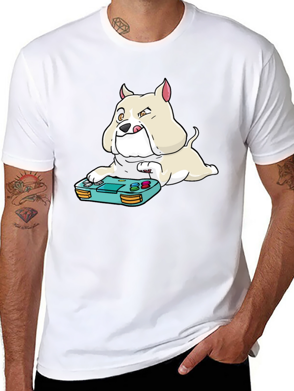 Gamer Dog Graphic Tee - Black Cotton Blend T-Shirt