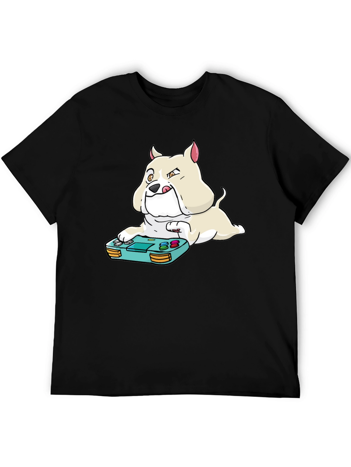 Gamer Dog Graphic Tee - Black Cotton Blend T-Shirt