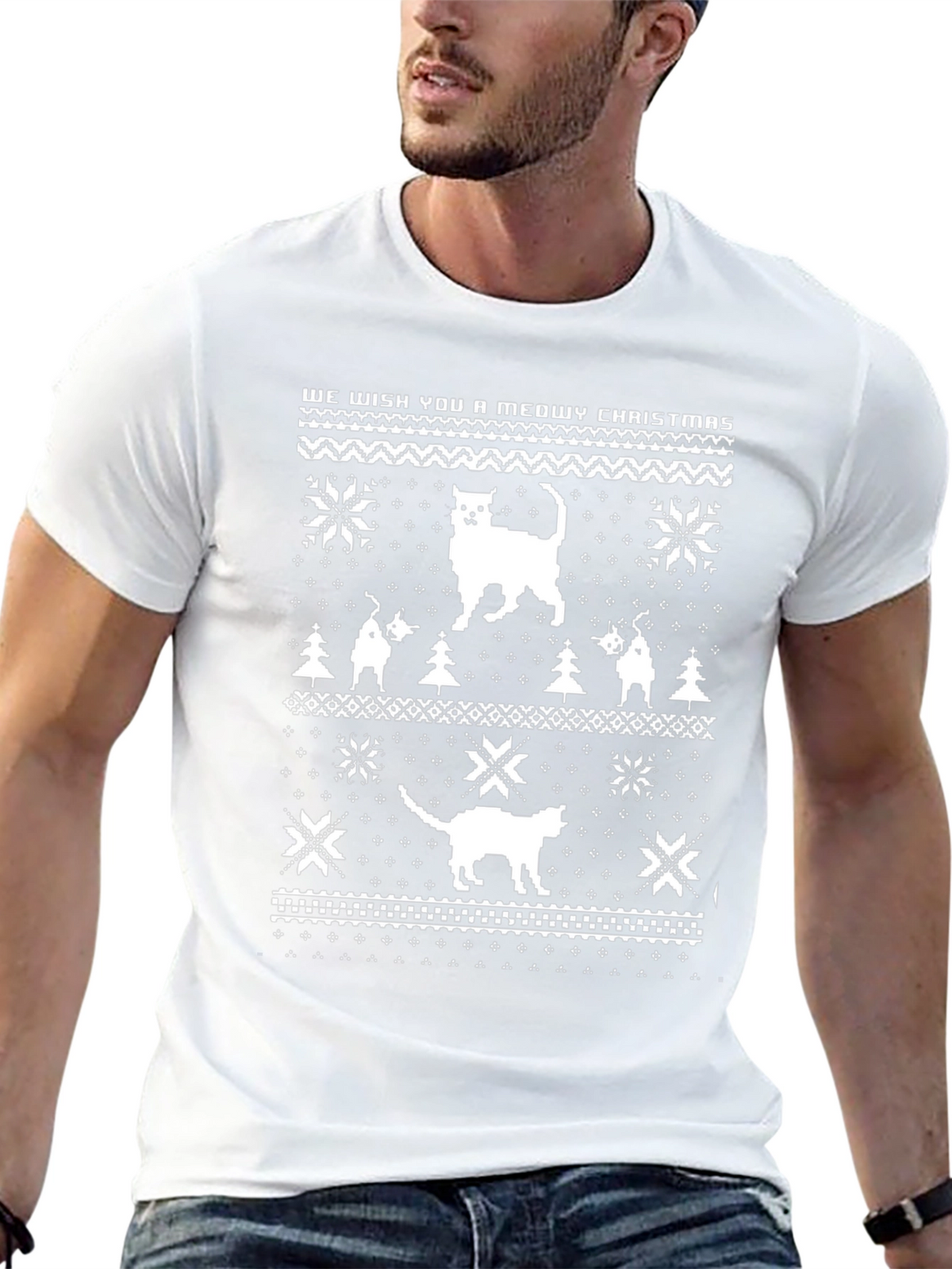 Meowy Christmas Cat Sweater Graphic Tee