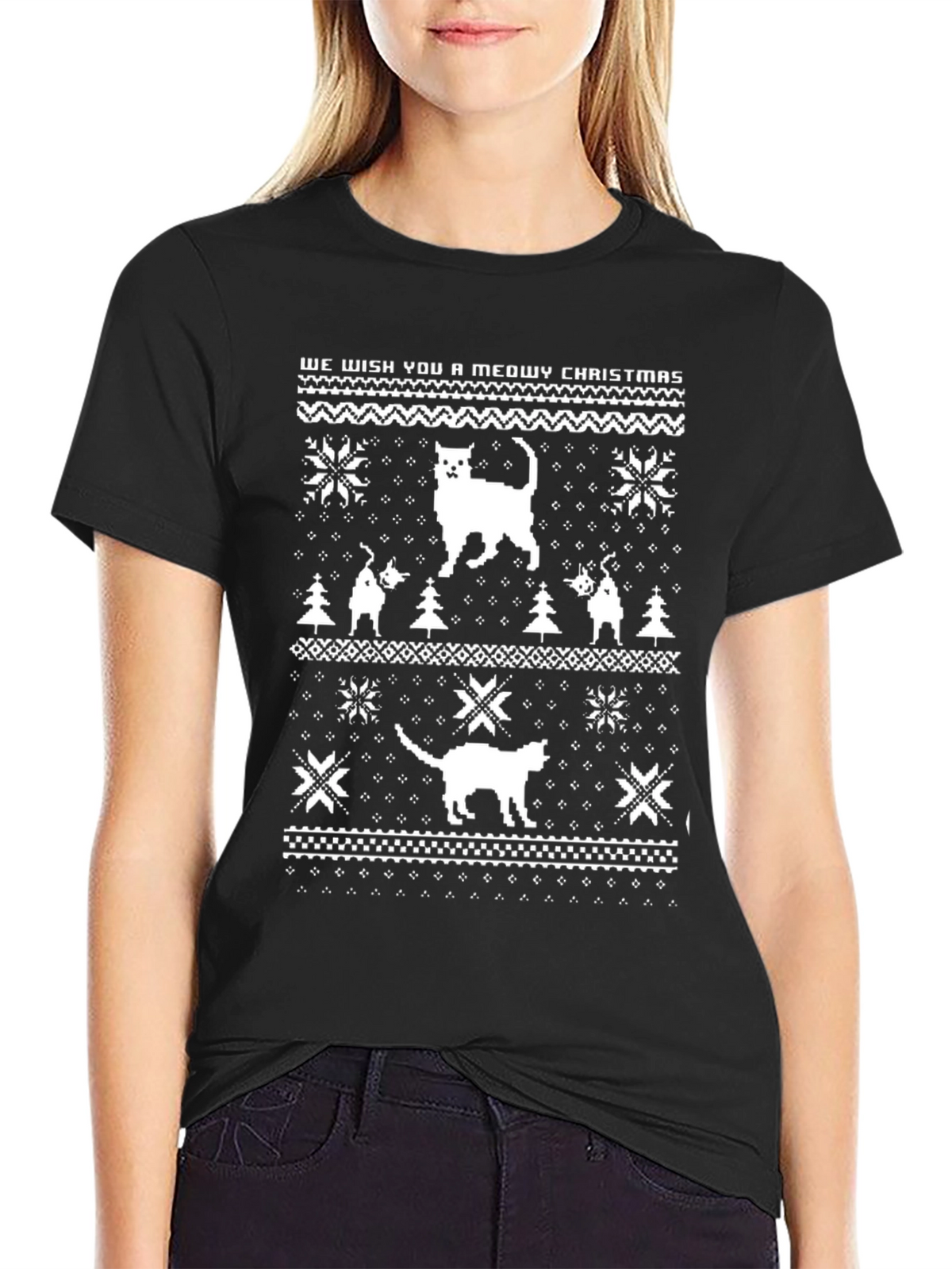 Meowy Christmas Cat Sweater Graphic Tee