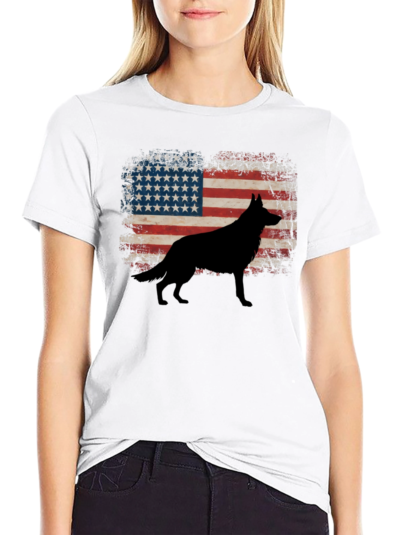 American Flag Dog Silhouette Graphic Tee