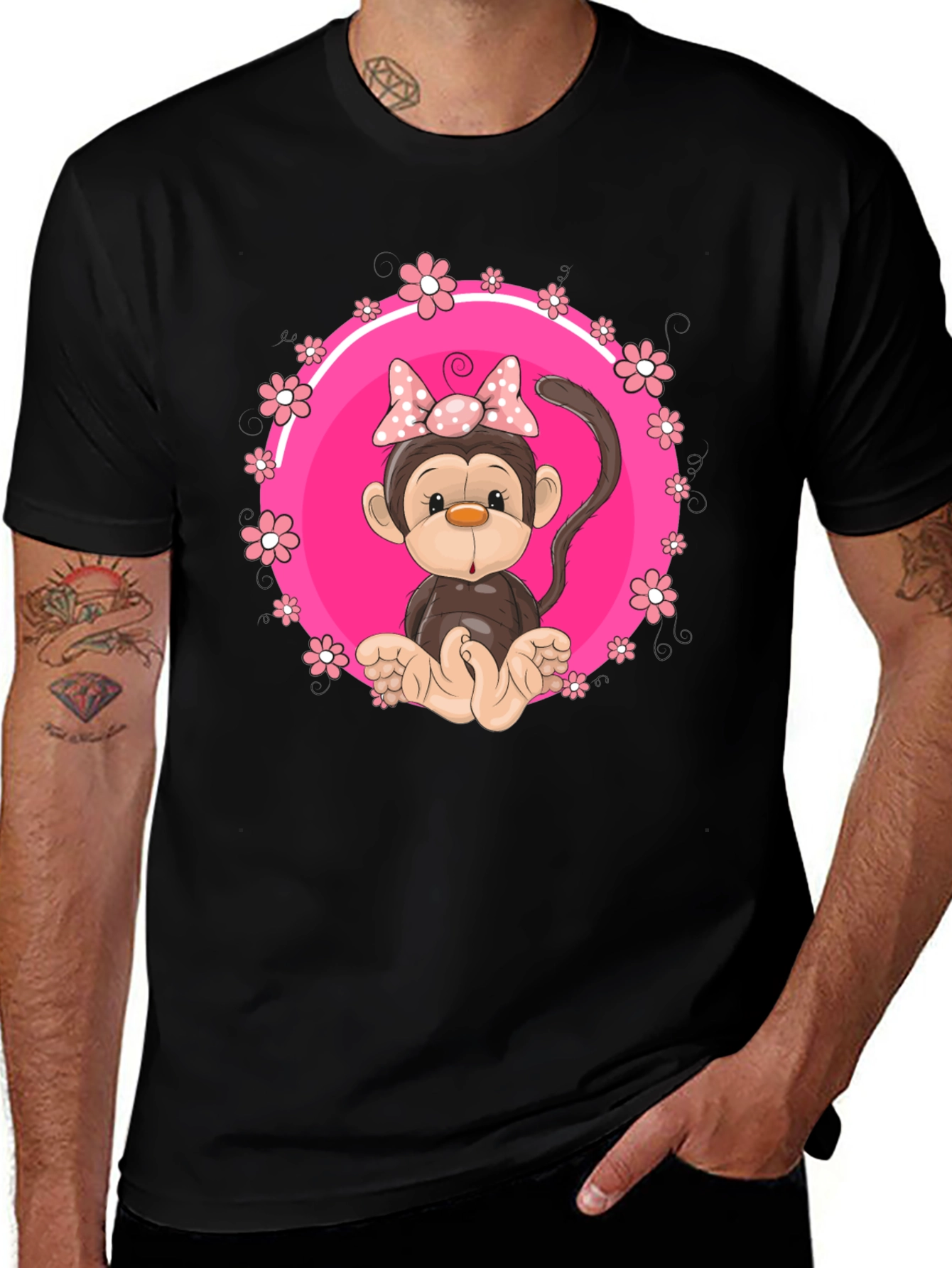Cute Monkey Graphic Tee - Fun Black T-Shirt