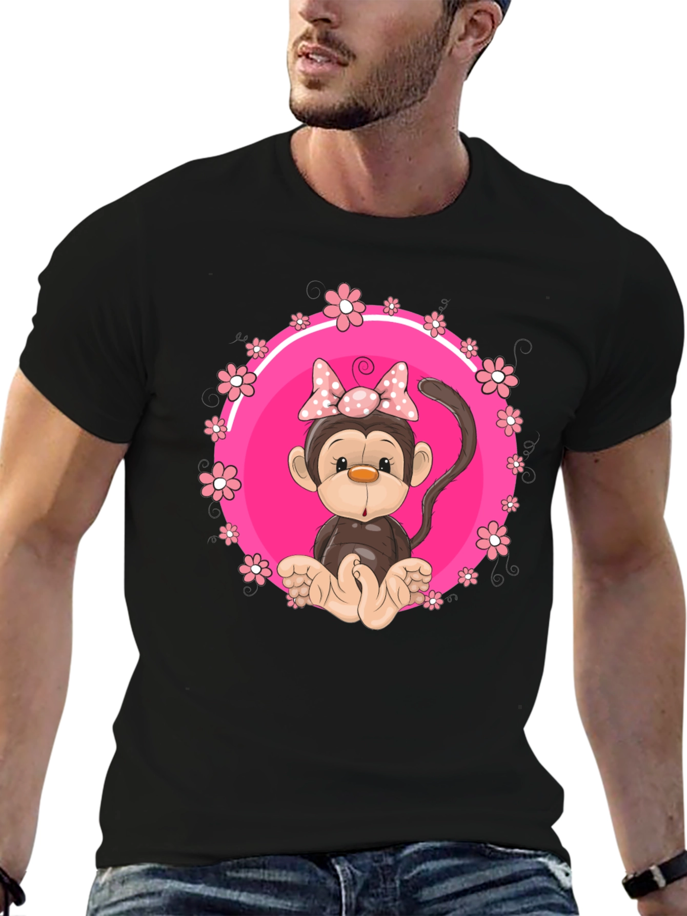 Cute Monkey Graphic Tee - Fun Black T-Shirt
