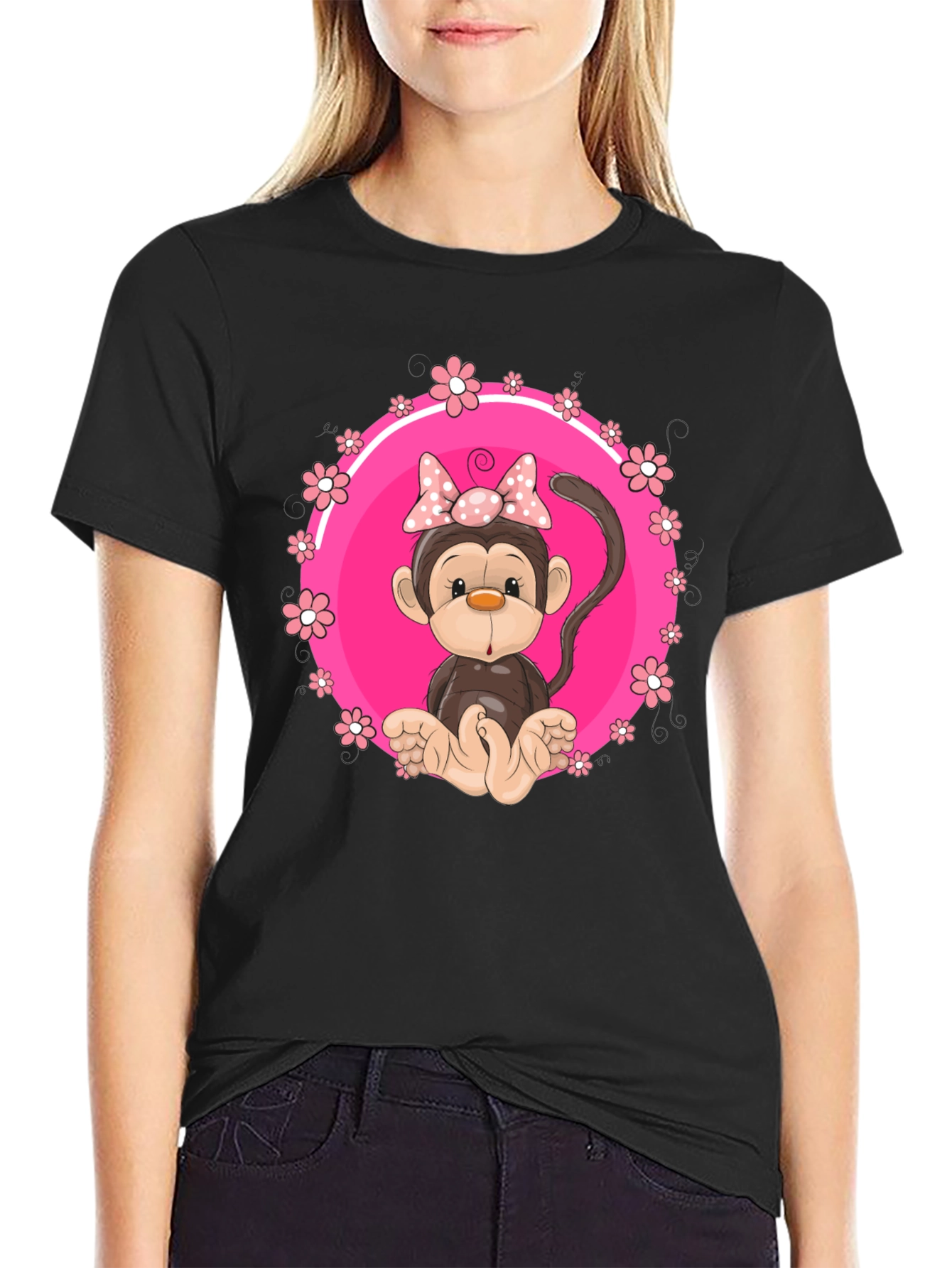 Cute Monkey Graphic Tee - Fun Black T-Shirt