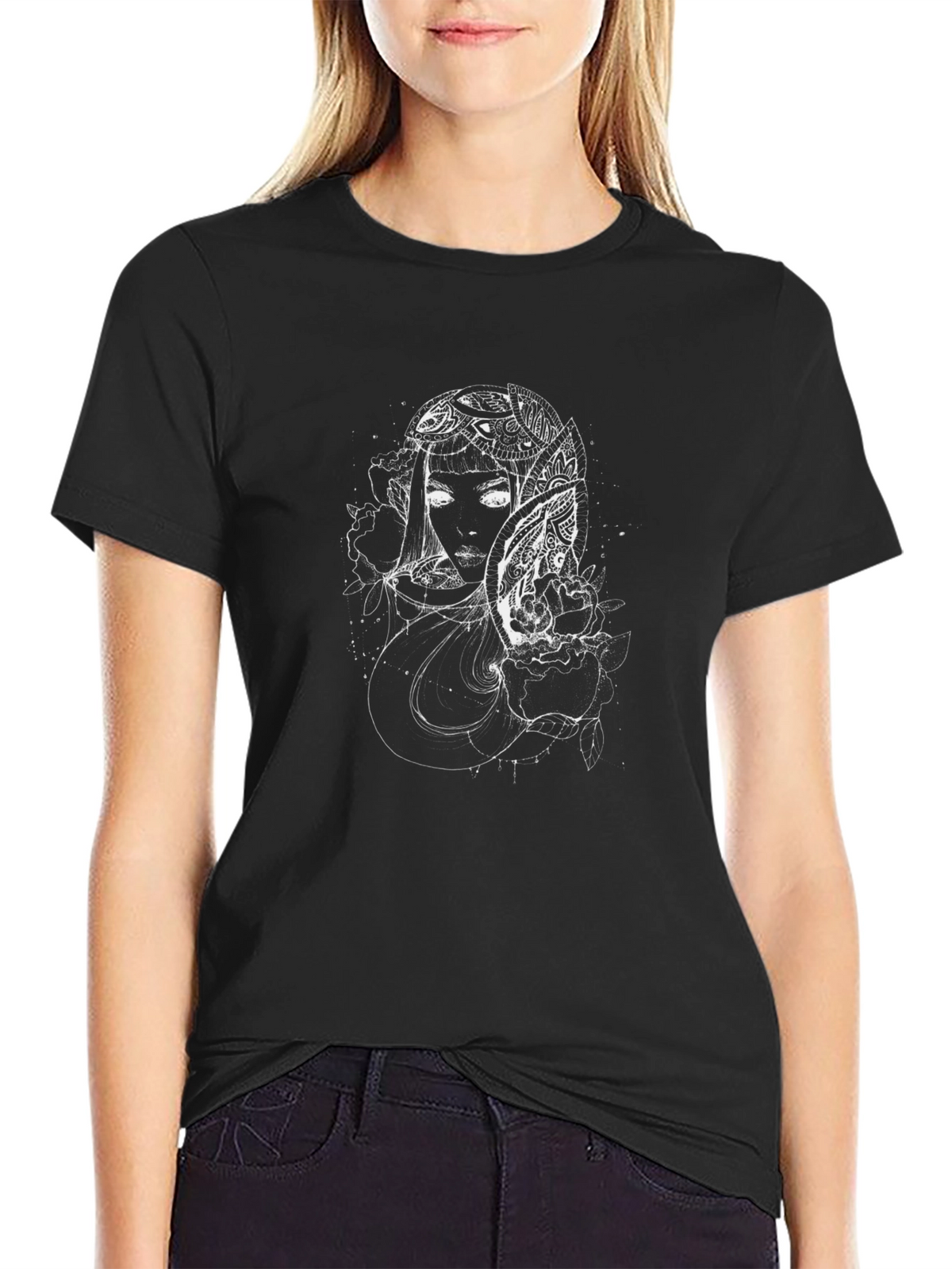 Mystic Woman Graphic Tee - Black Cotton Blend
