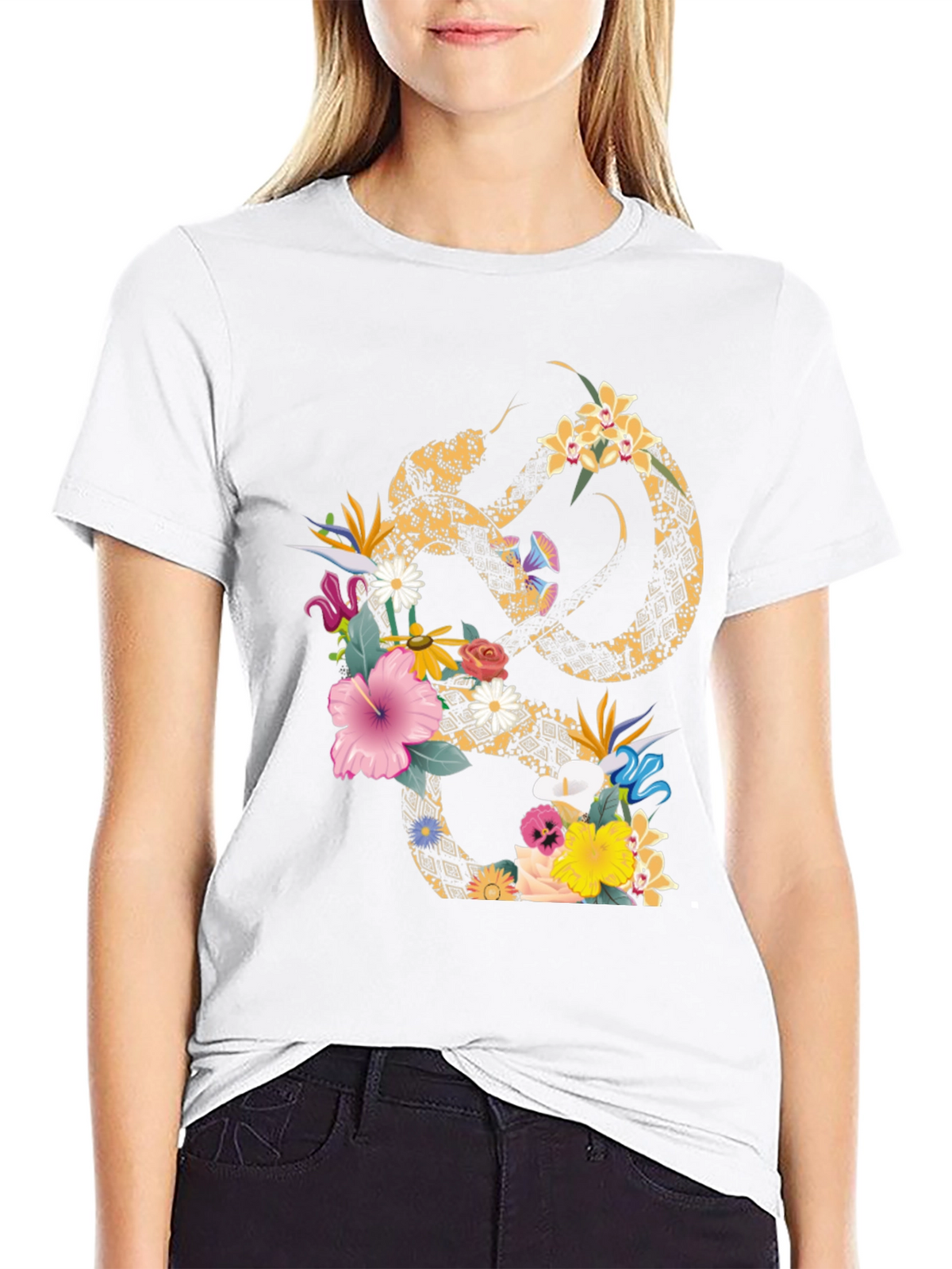 Floral Snake Graphic T-Shirt - Stylish Mens Tee