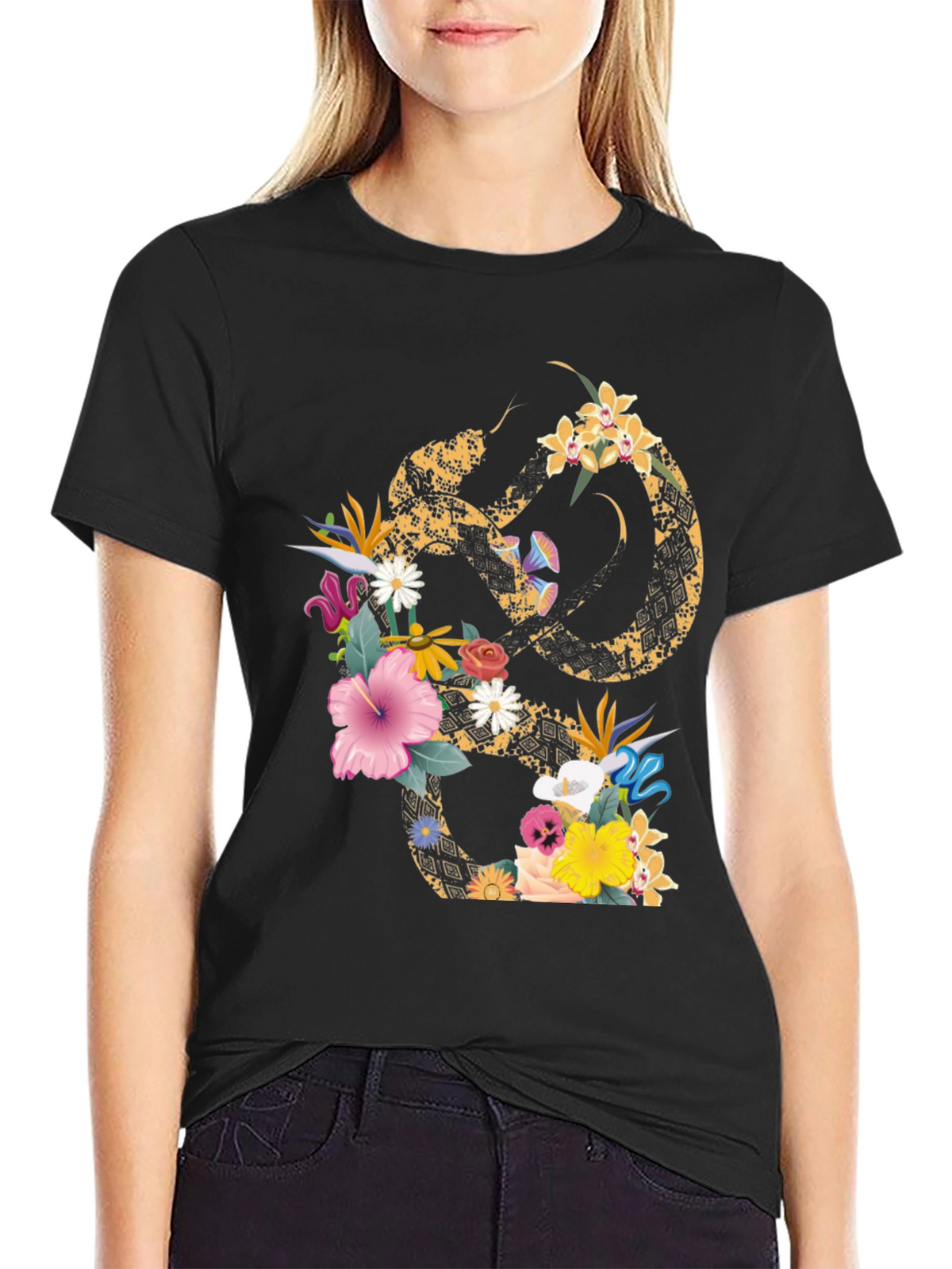 Floral Snake Graphic T-Shirt - Stylish Mens Tee