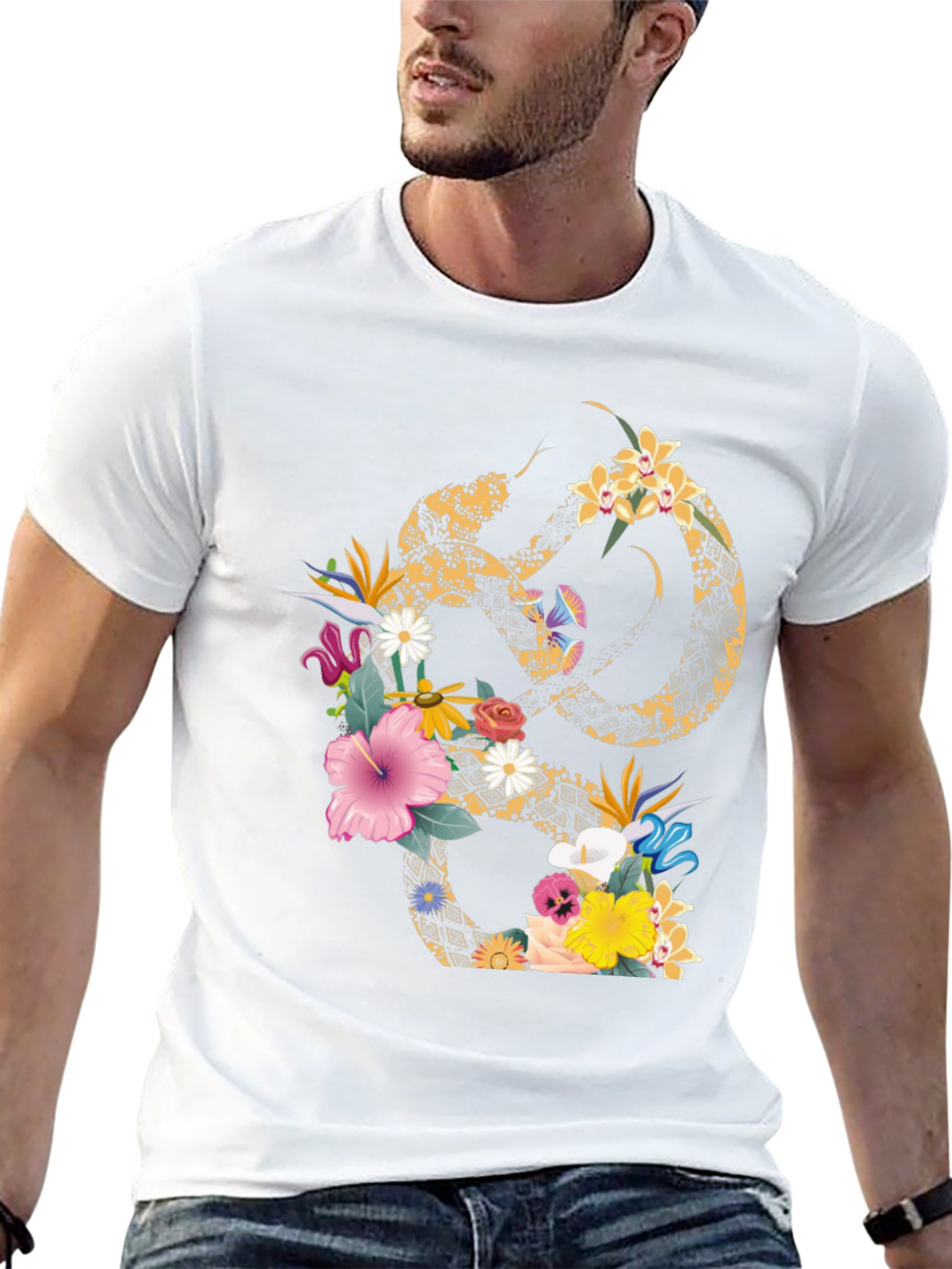 Floral Snake Graphic T-Shirt - Stylish Mens Tee