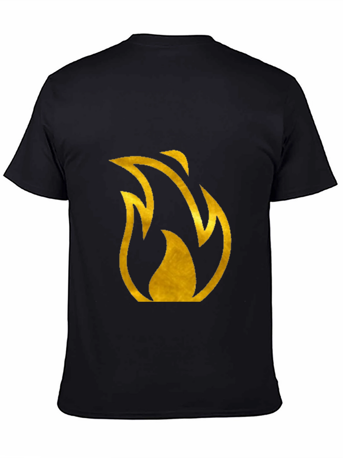 Mens Black T-Shirt with Gold Flame Design