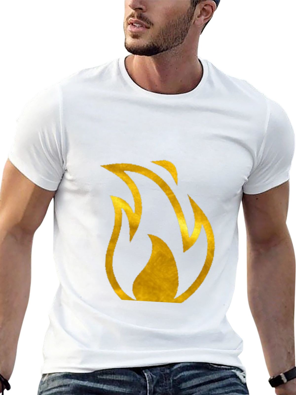 Mens Black T-Shirt with Gold Flame Design