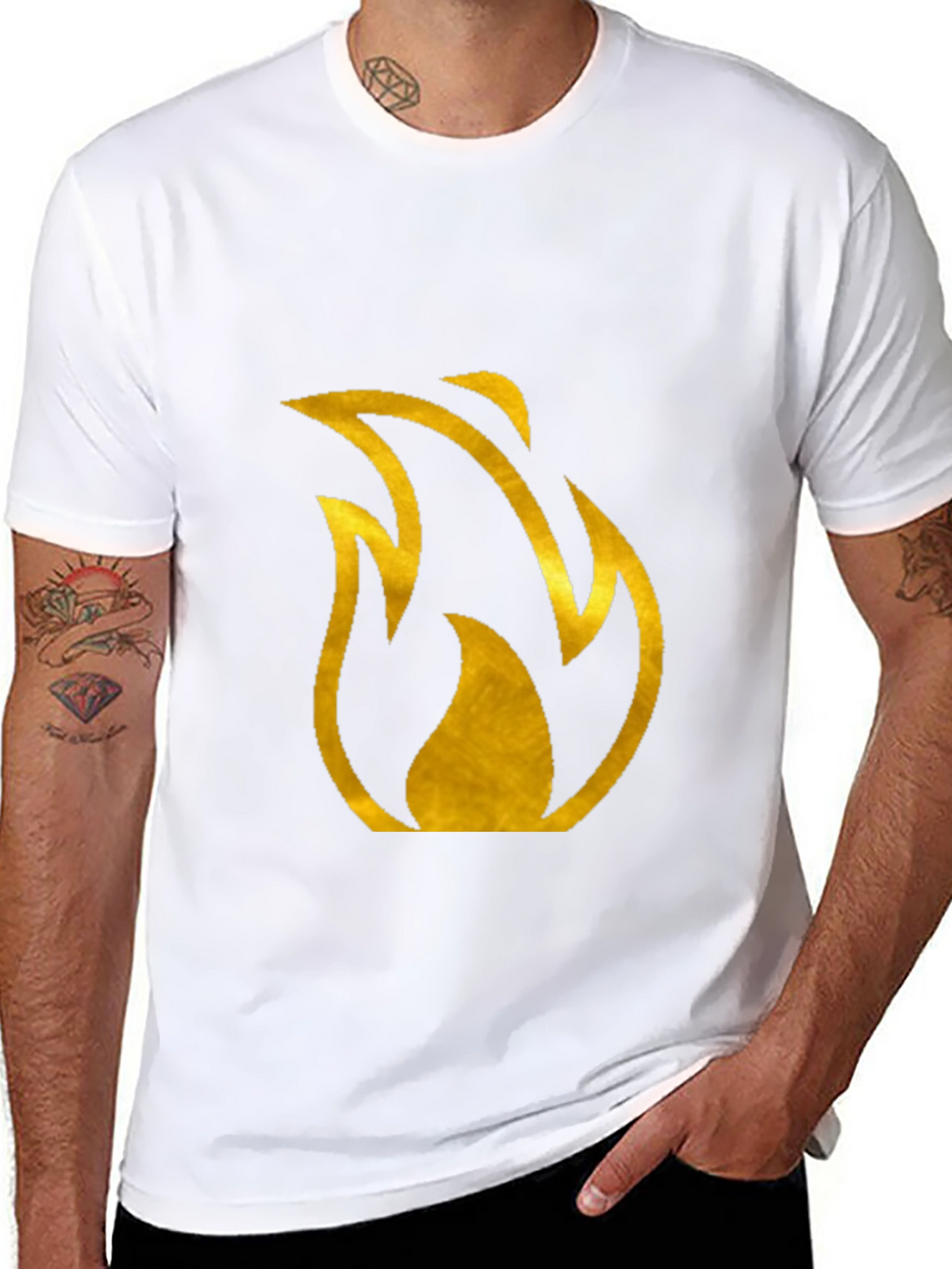 Mens Black T-Shirt with Gold Flame Design