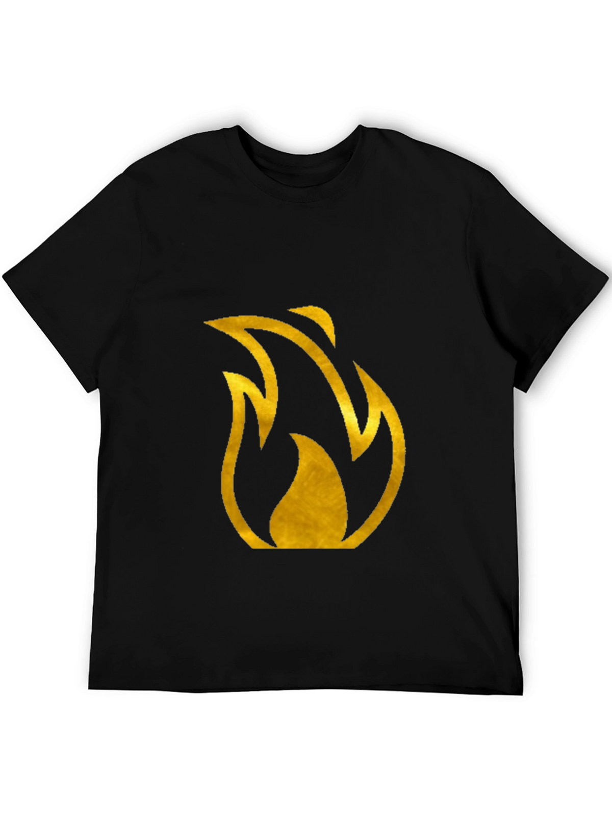 Mens Black T-Shirt with Gold Flame Design