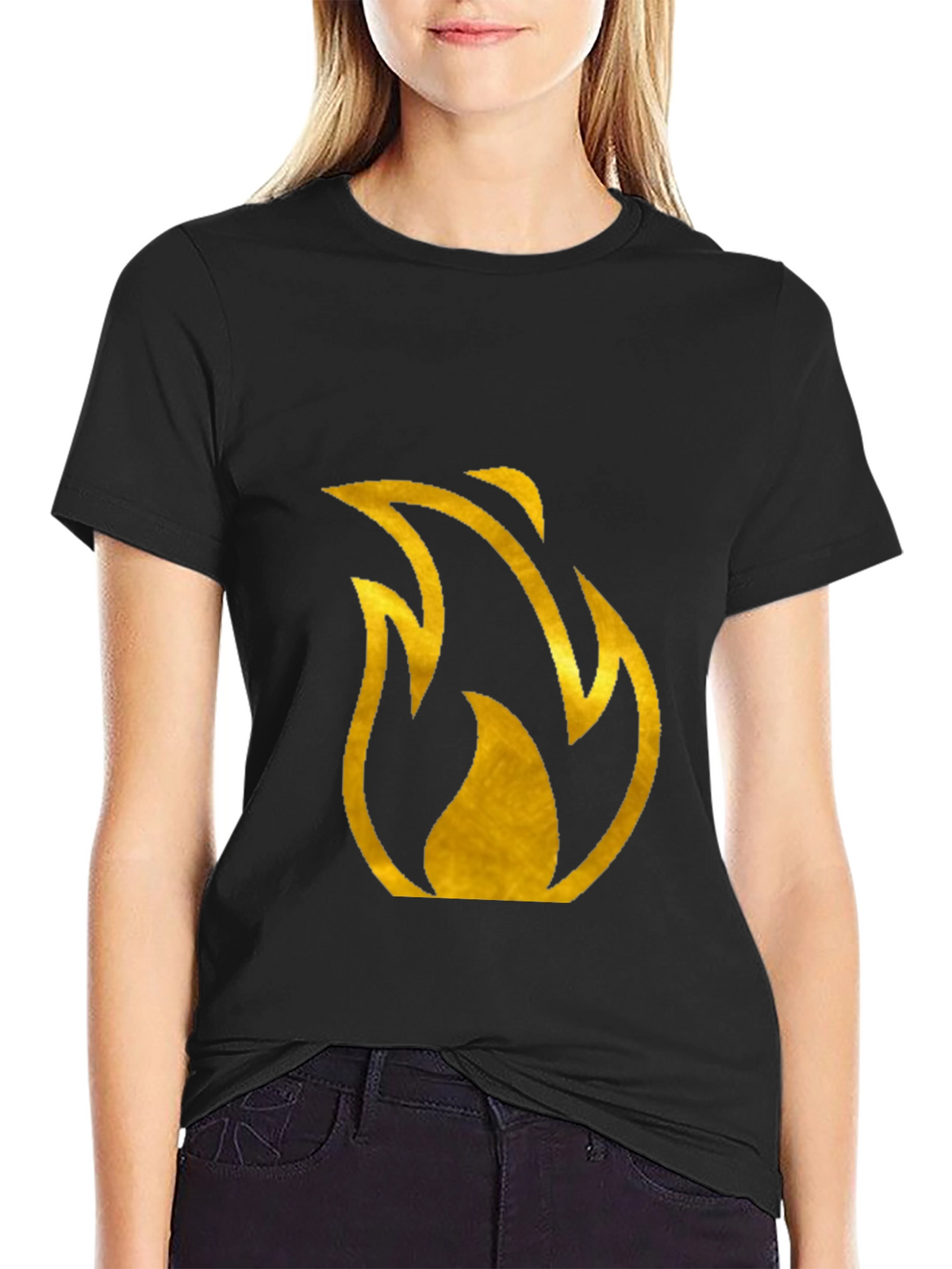 Mens Black T-Shirt with Gold Flame Design