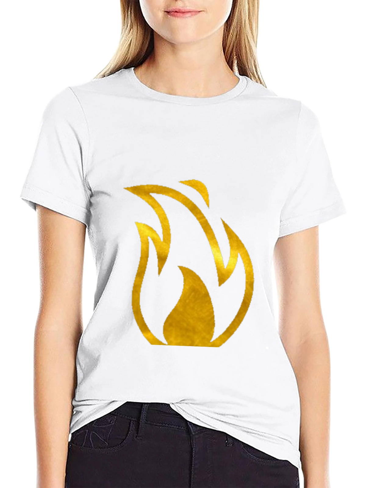 Mens Black T-Shirt with Gold Flame Design