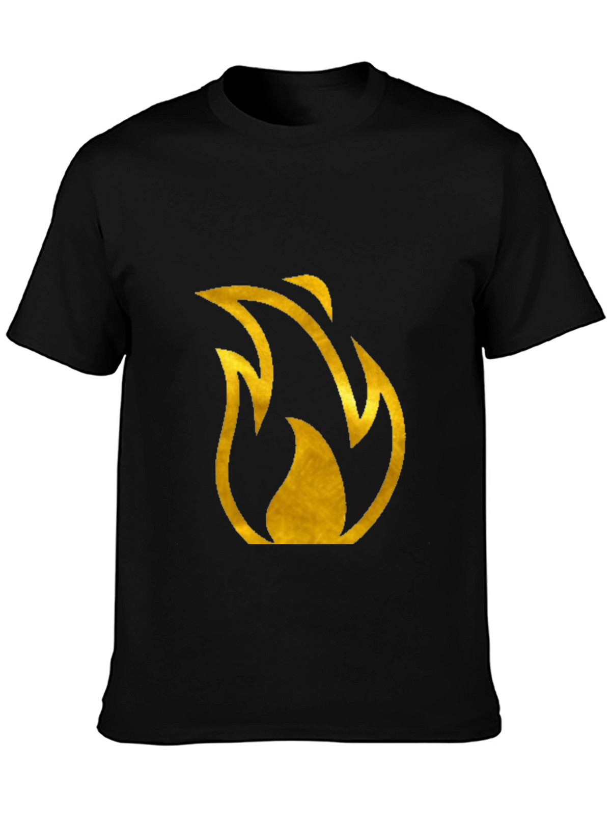 Mens Black T-Shirt with Gold Flame Design
