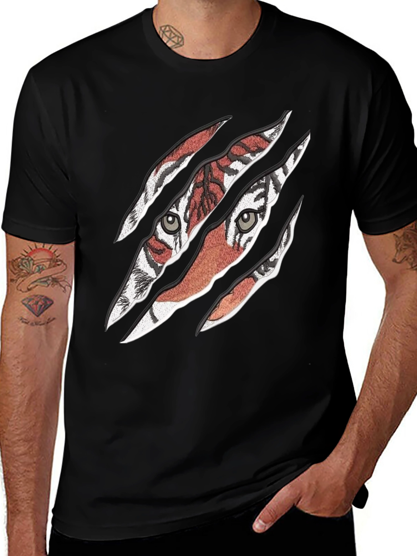 Mens Tiger Graphic Print Crew Neck T-Shirt