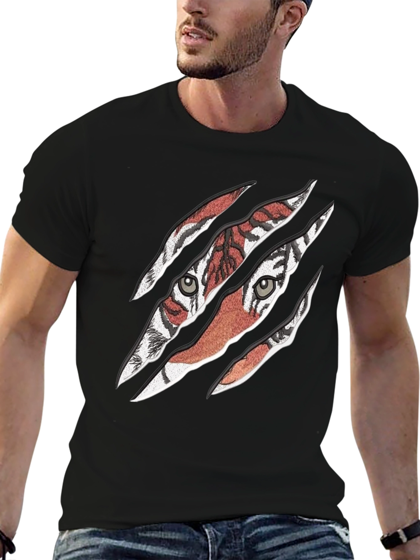 Mens Tiger Graphic Print Crew Neck T-Shirt