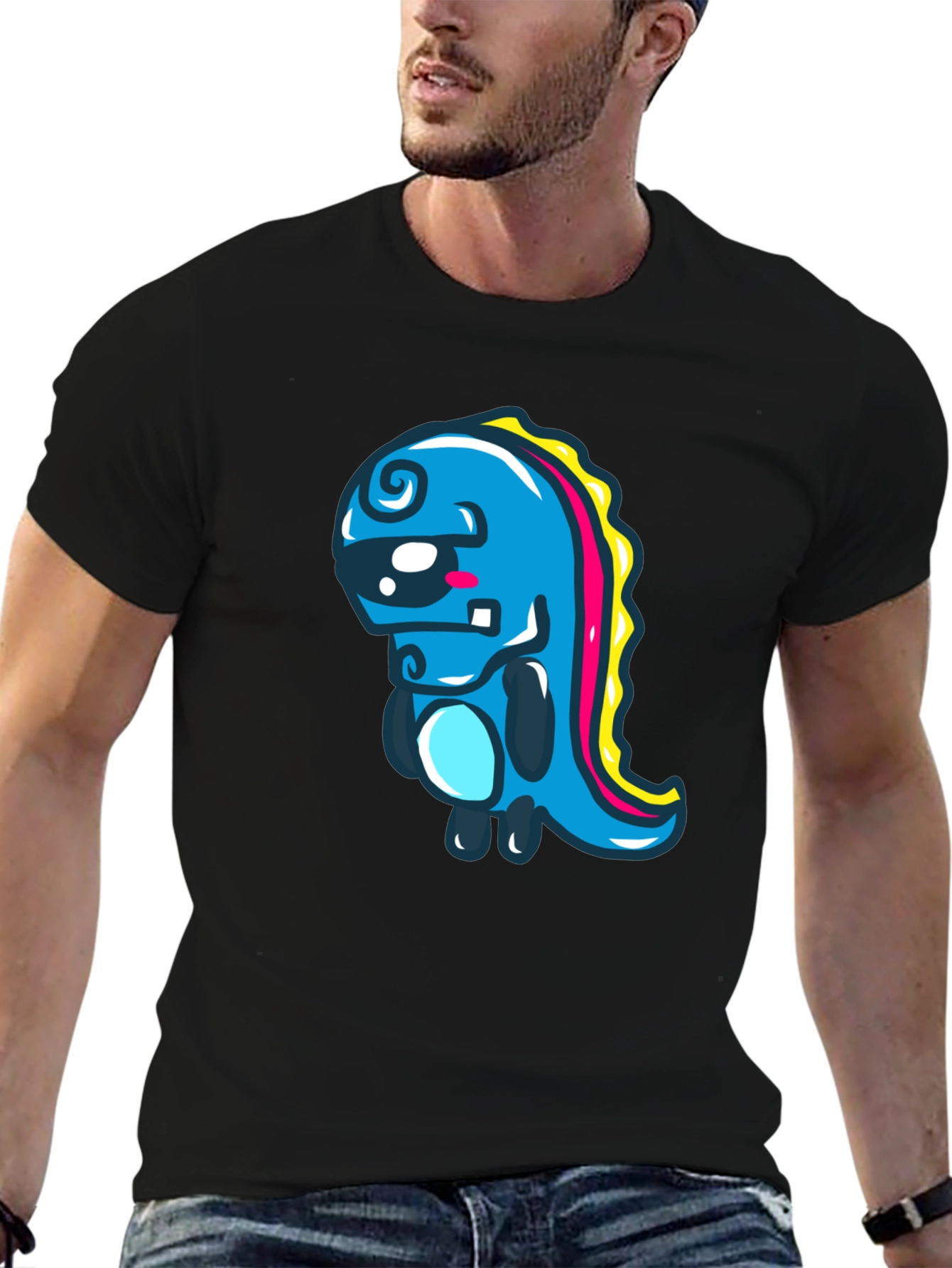 Cartoon Dinosaur Graphic Black T-Shirt