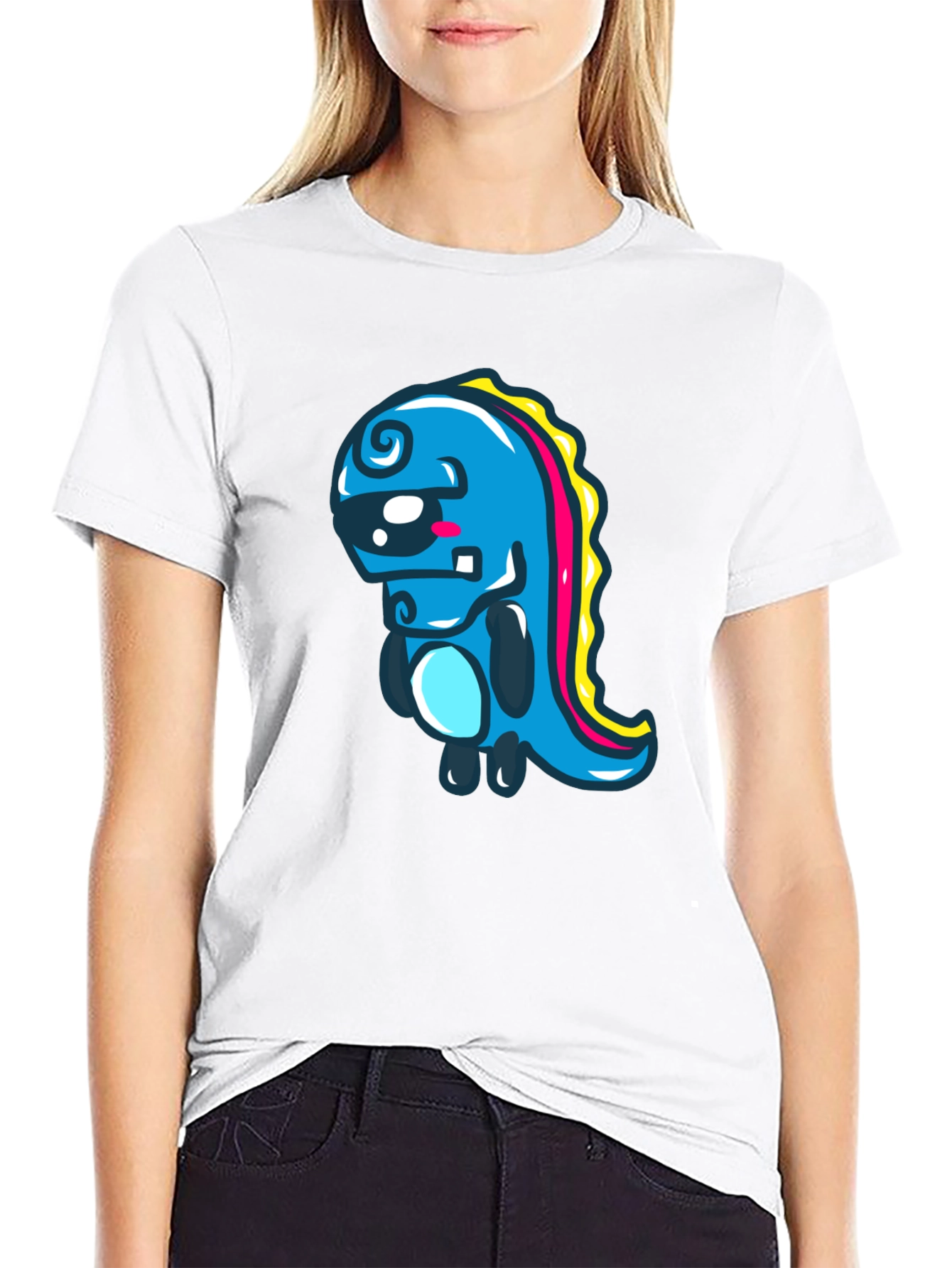 Cartoon Dinosaur Graphic Black T-Shirt