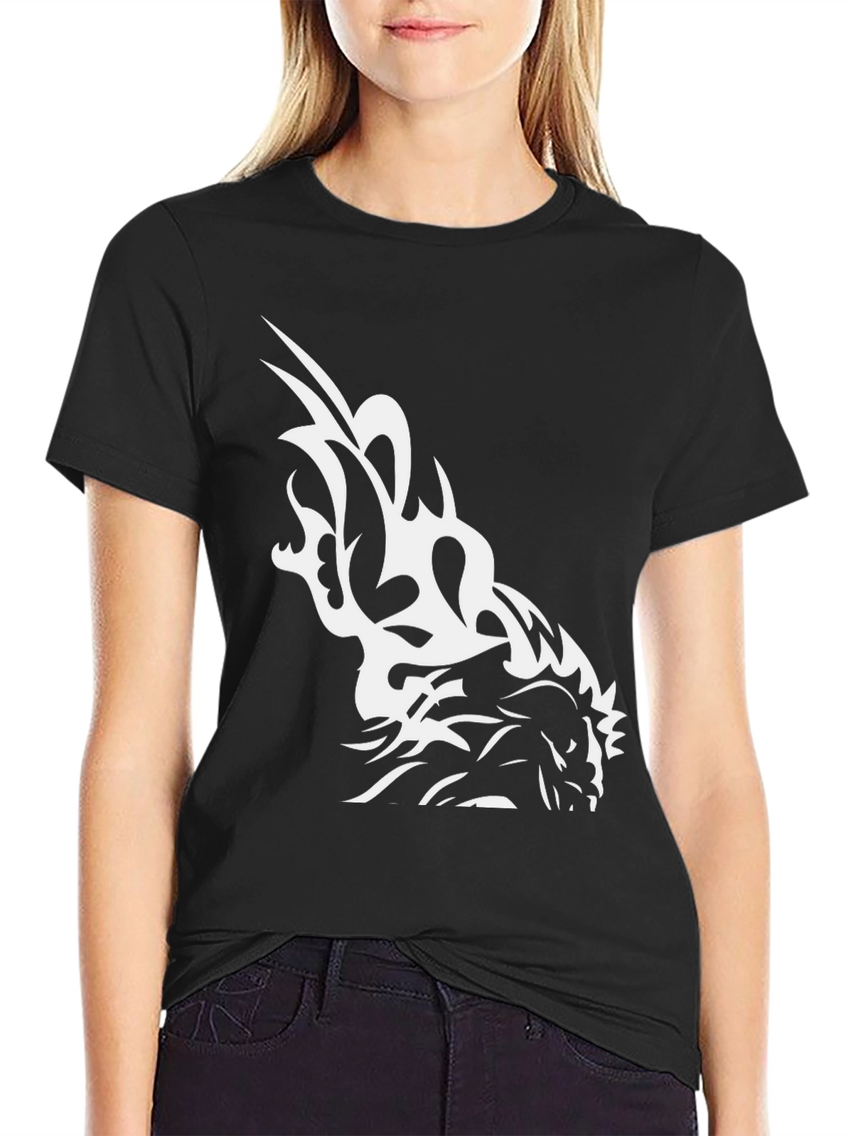 Black T-Shirt with White Horse Graphic
