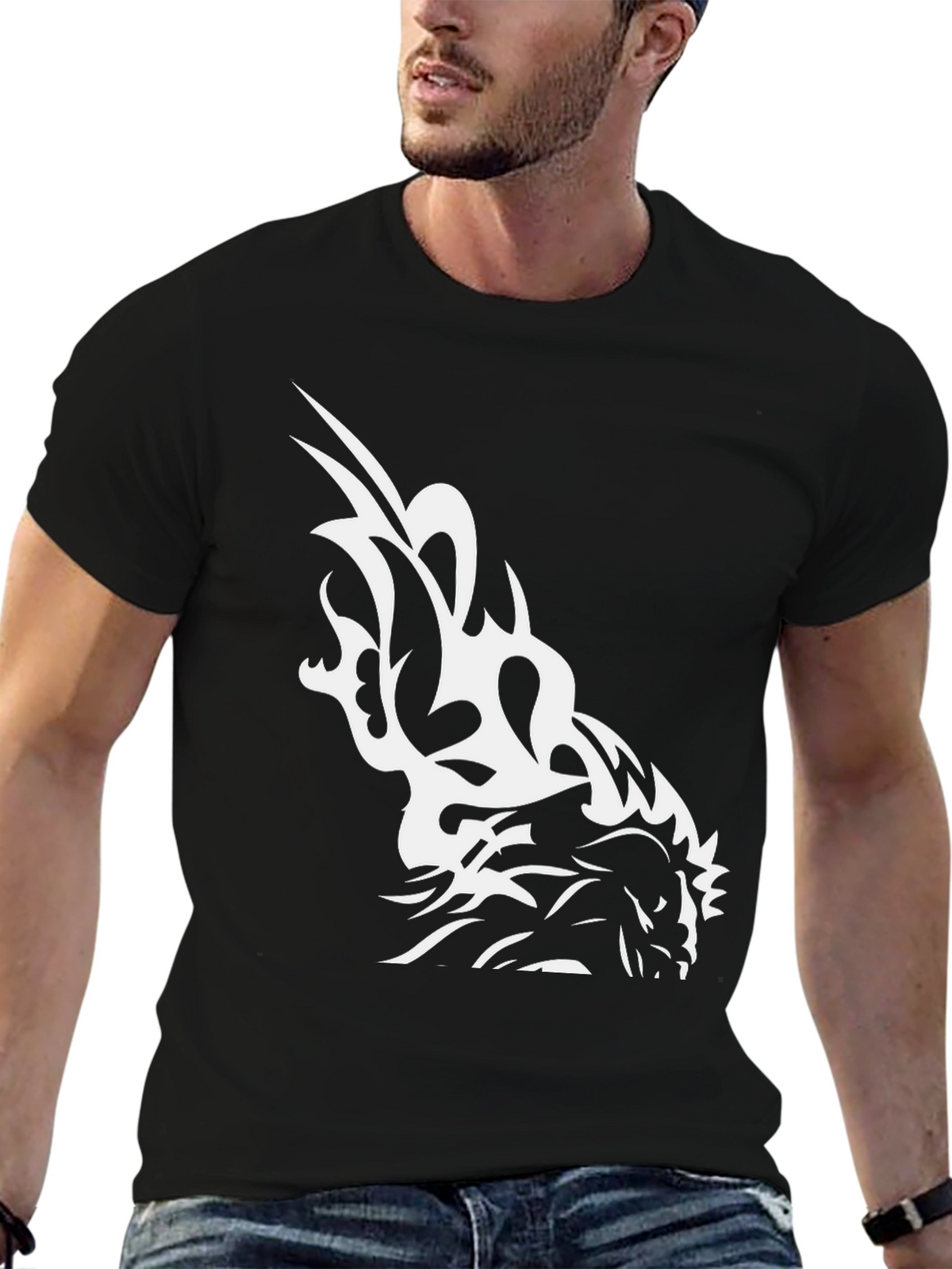 Black T-Shirt with White Horse Graphic