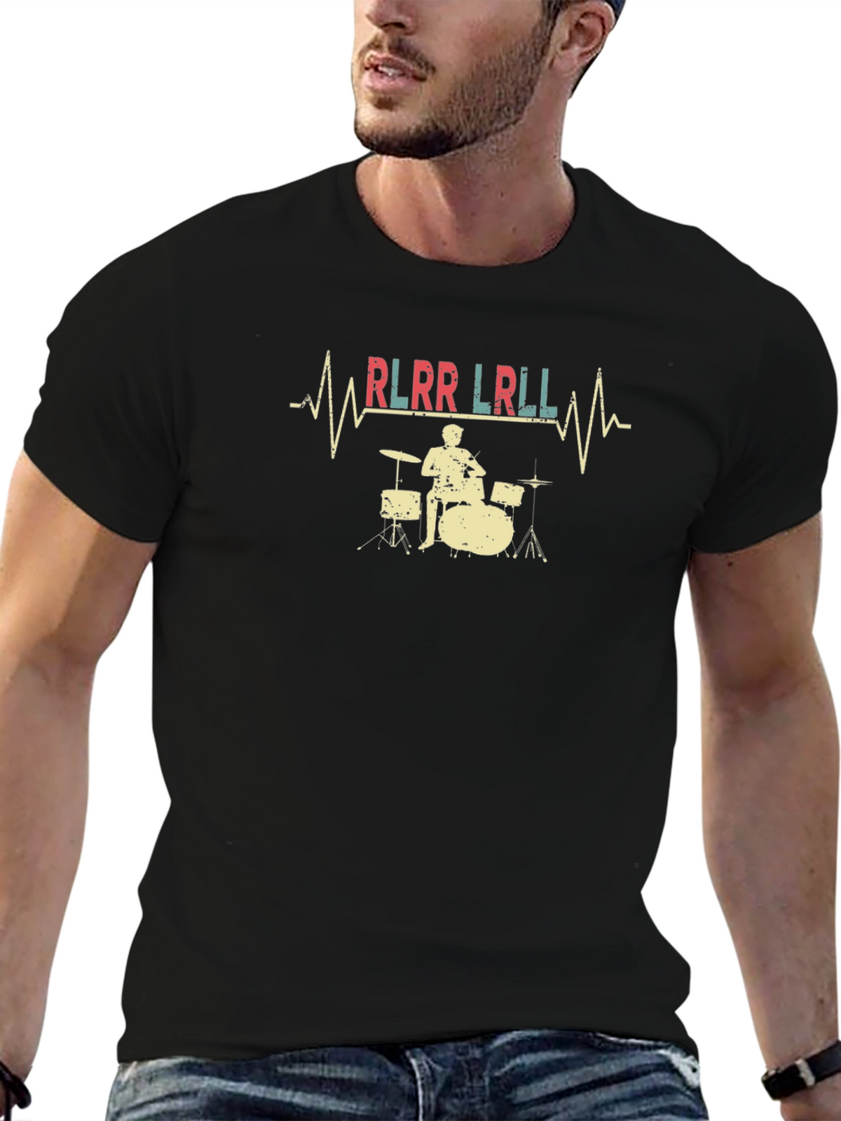 Drummer Heartbeat Black T-Shirt