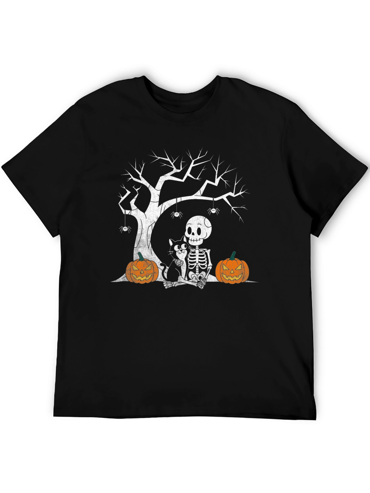 Halloween Skeleton Cat & Pumpkin T-Shirt