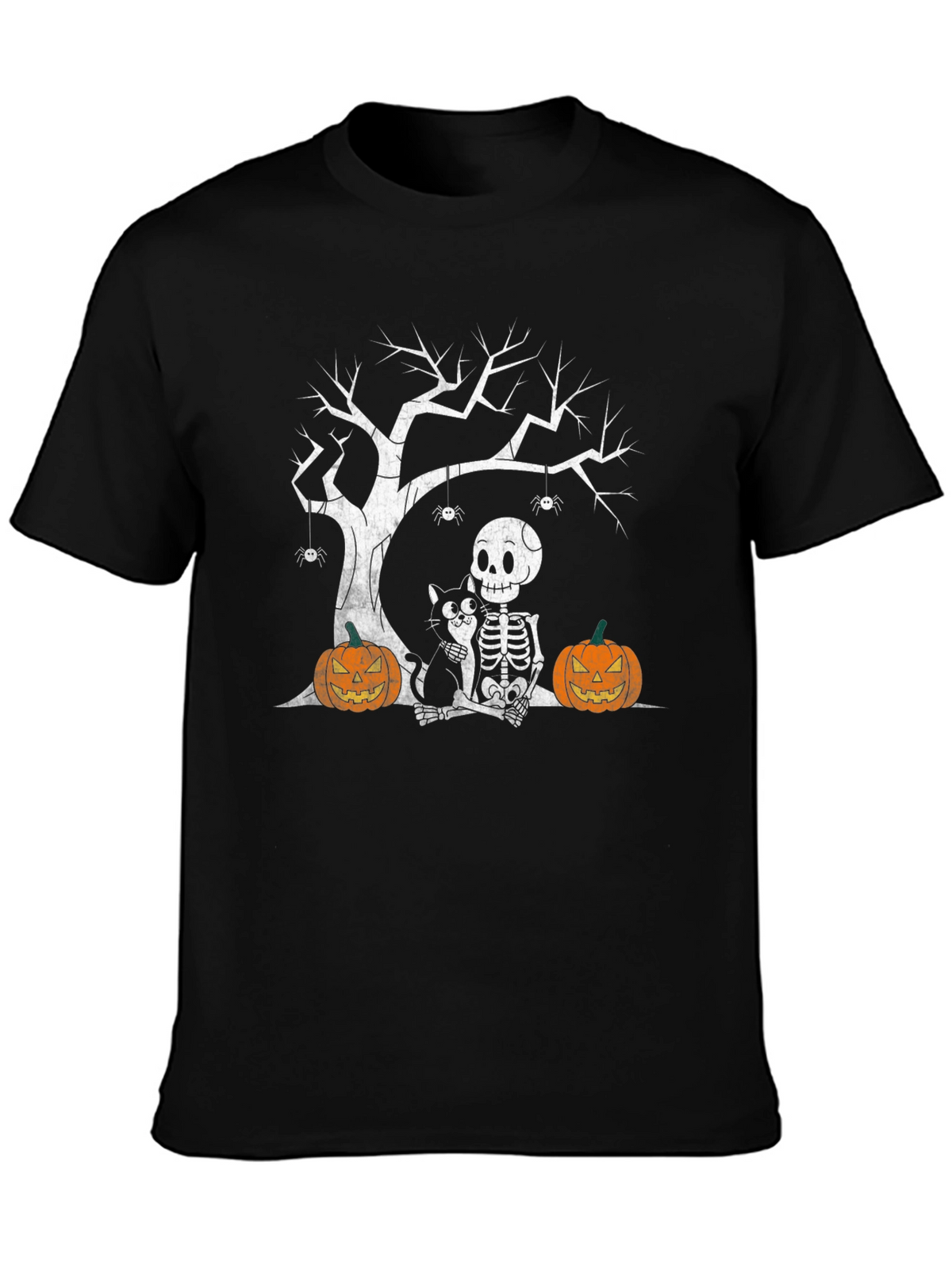 Halloween Skeleton Cat & Pumpkin T-Shirt