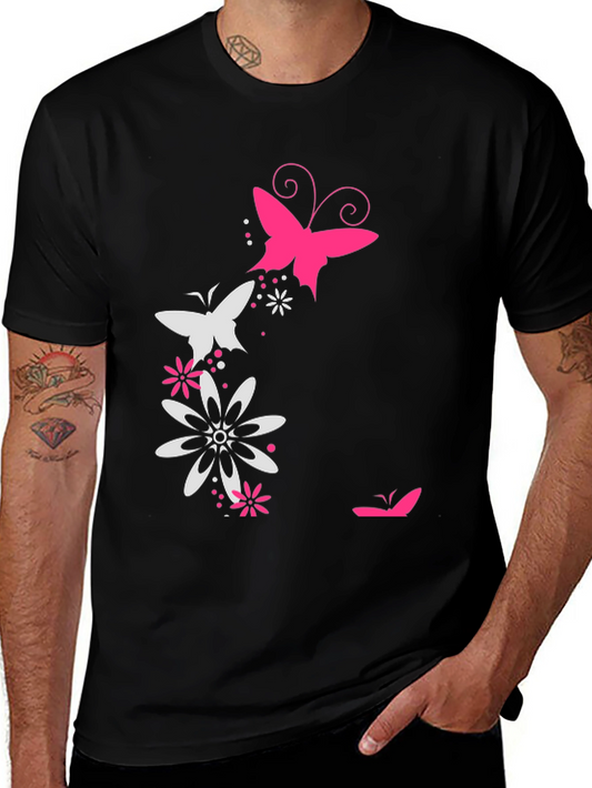 Butterfly Floral Graphic Tee - Stylish Mens Black T-Shirt