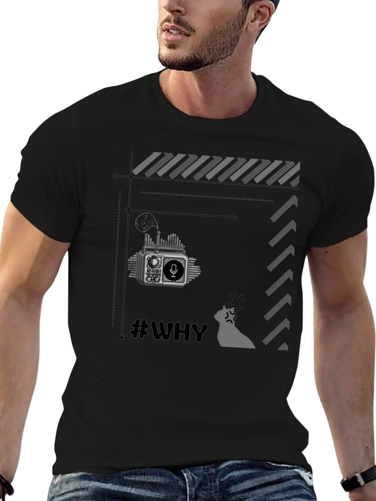 Retro Radio Black T-Shirt - Why?