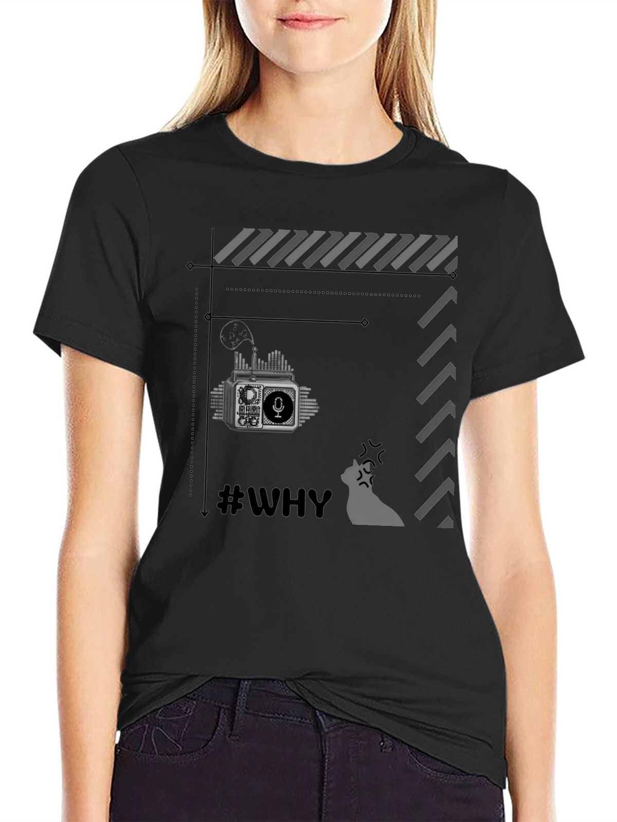 Retro Radio Black T-Shirt - Why?