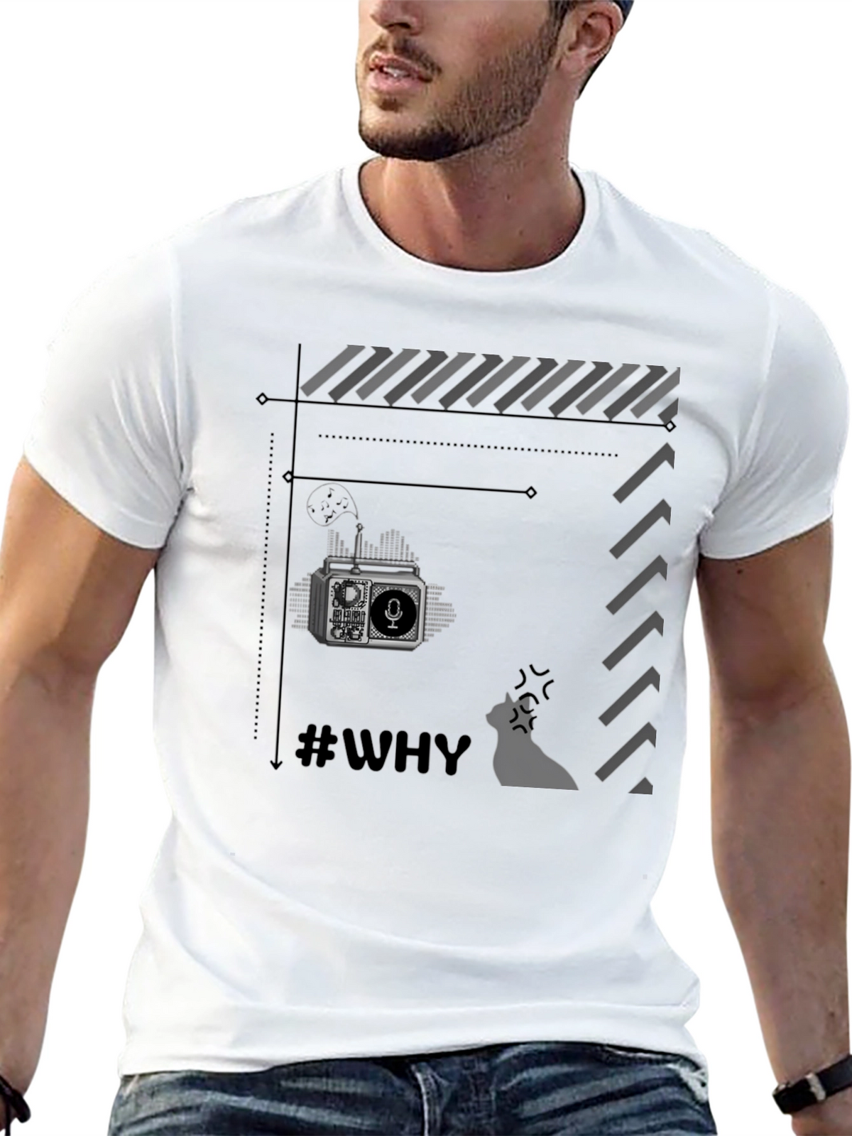 Retro Radio Black T-Shirt - Why?