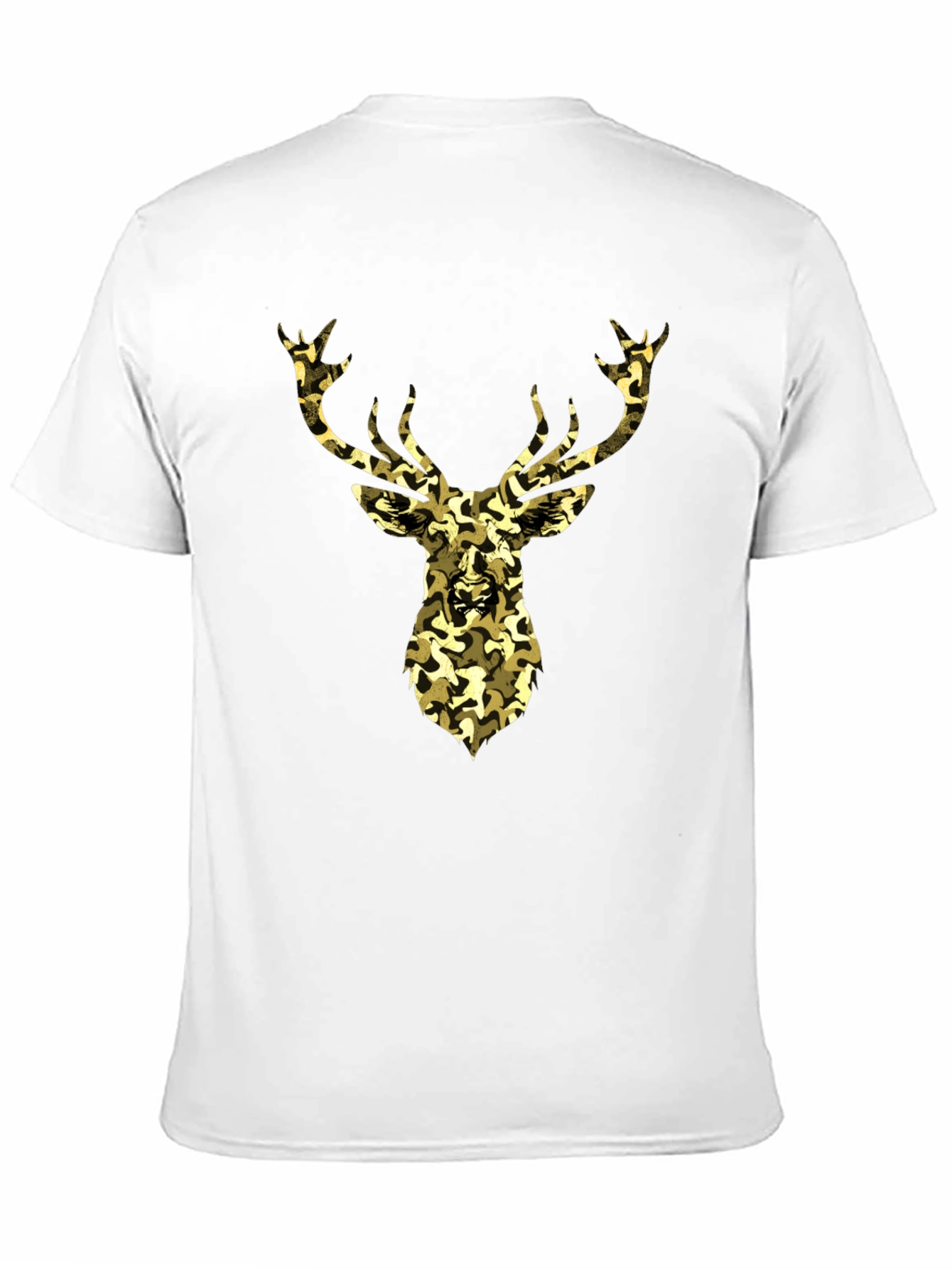 Camo Deer Graphic Tee - Black Cotton Casual Shirt