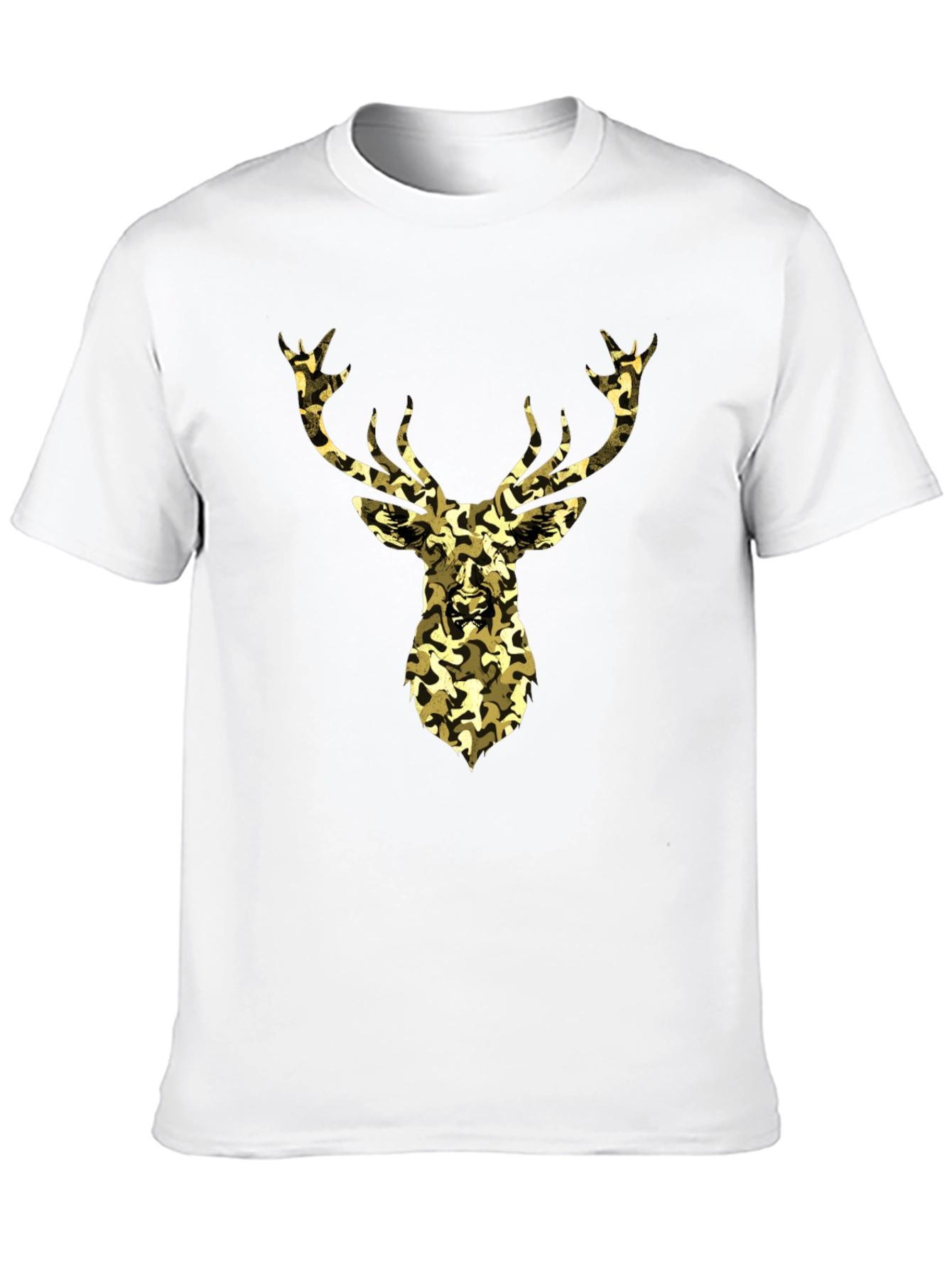 Camo Deer Graphic Tee - Black Cotton Casual Shirt