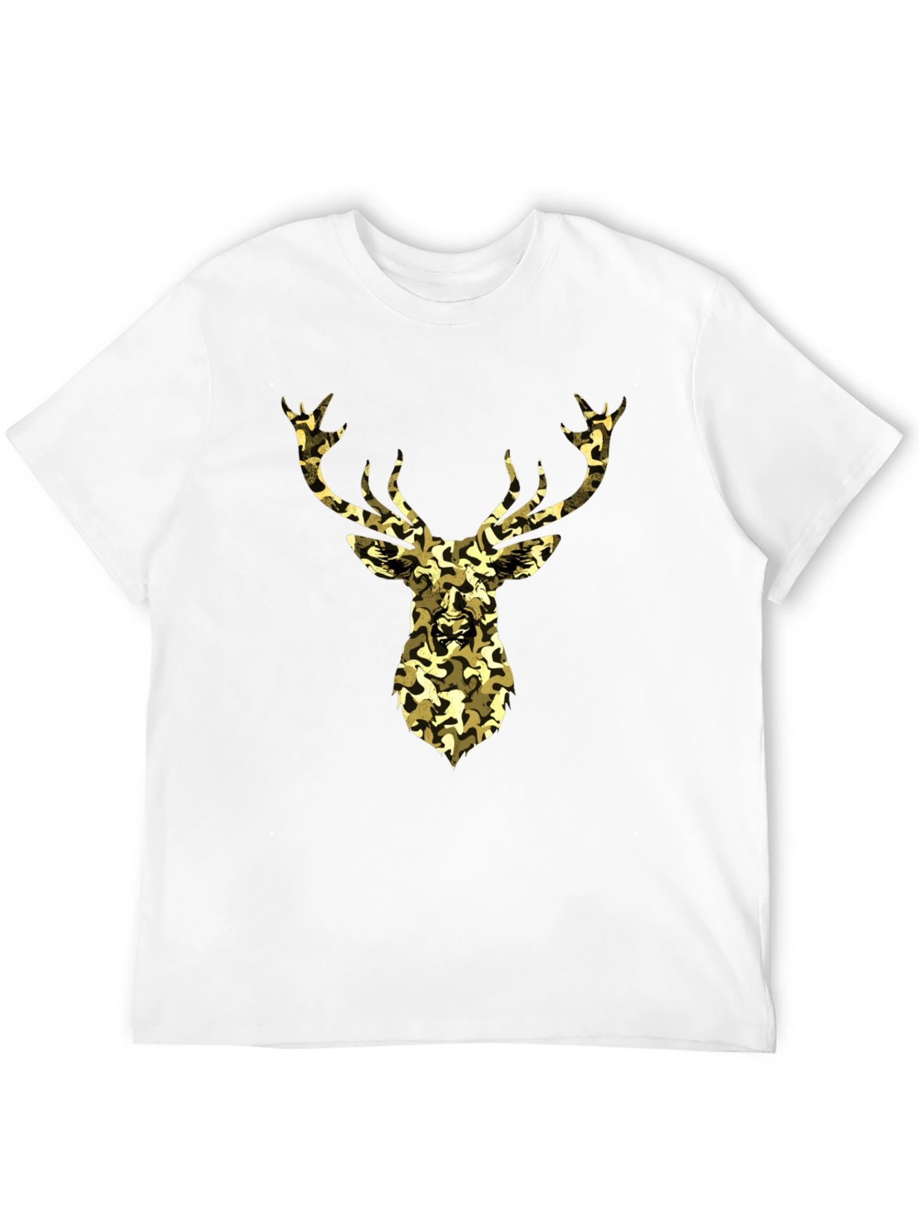 Camo Deer Graphic Tee - Black Cotton Casual Shirt