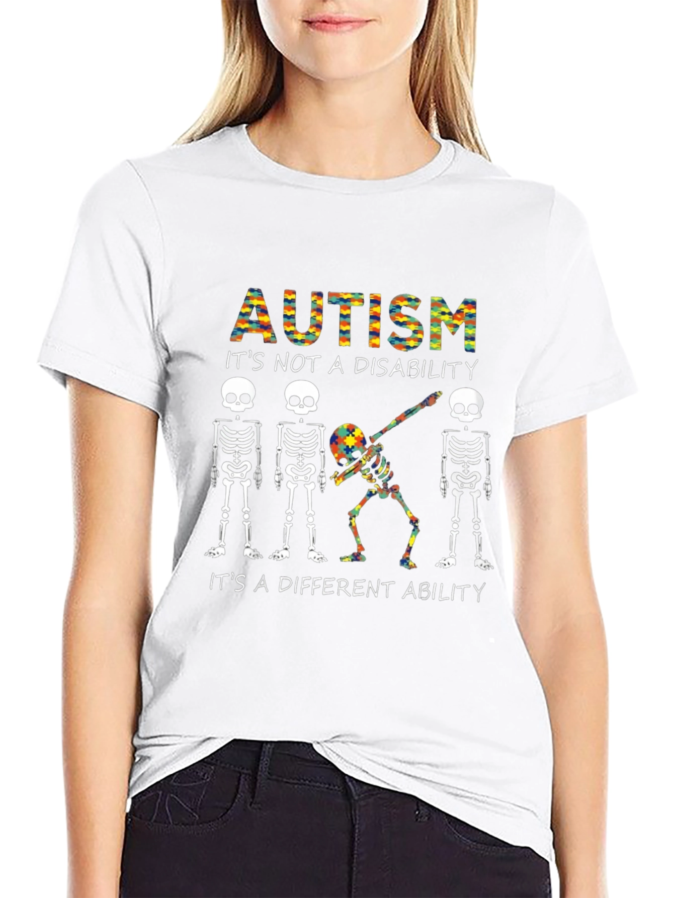 Autism Awareness T-Shirt Skeleton Dabbing Graphic Tee