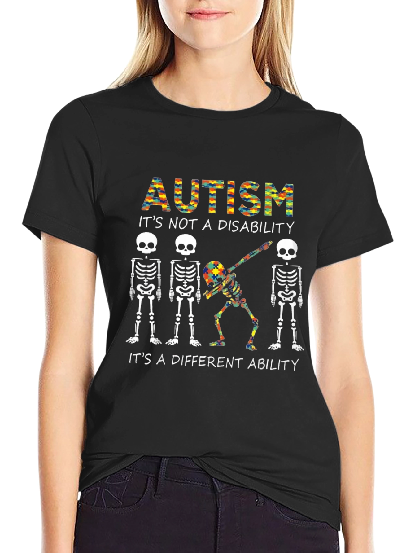 Autism Awareness T-Shirt Skeleton Dabbing Graphic Tee