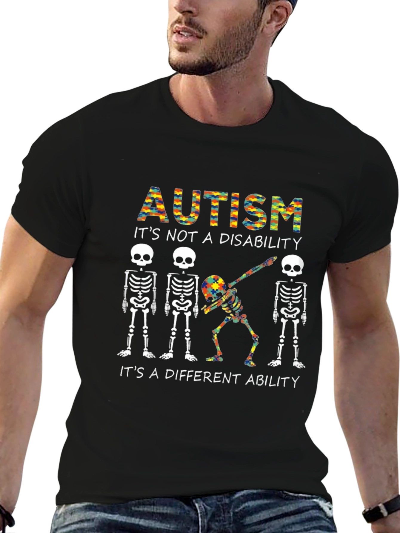 Autism Awareness T-Shirt Skeleton Dabbing Graphic Tee