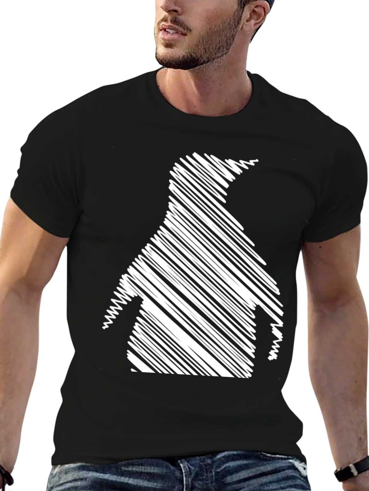 Penguin Scribble Graphic Black T-Shirt