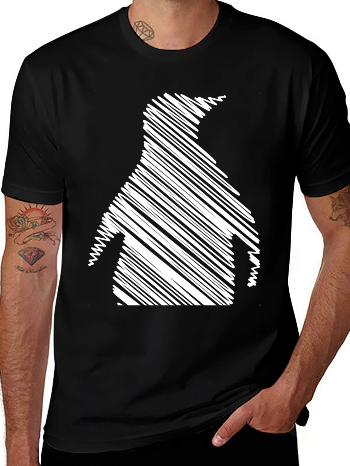 Penguin Scribble Graphic Black T-Shirt
