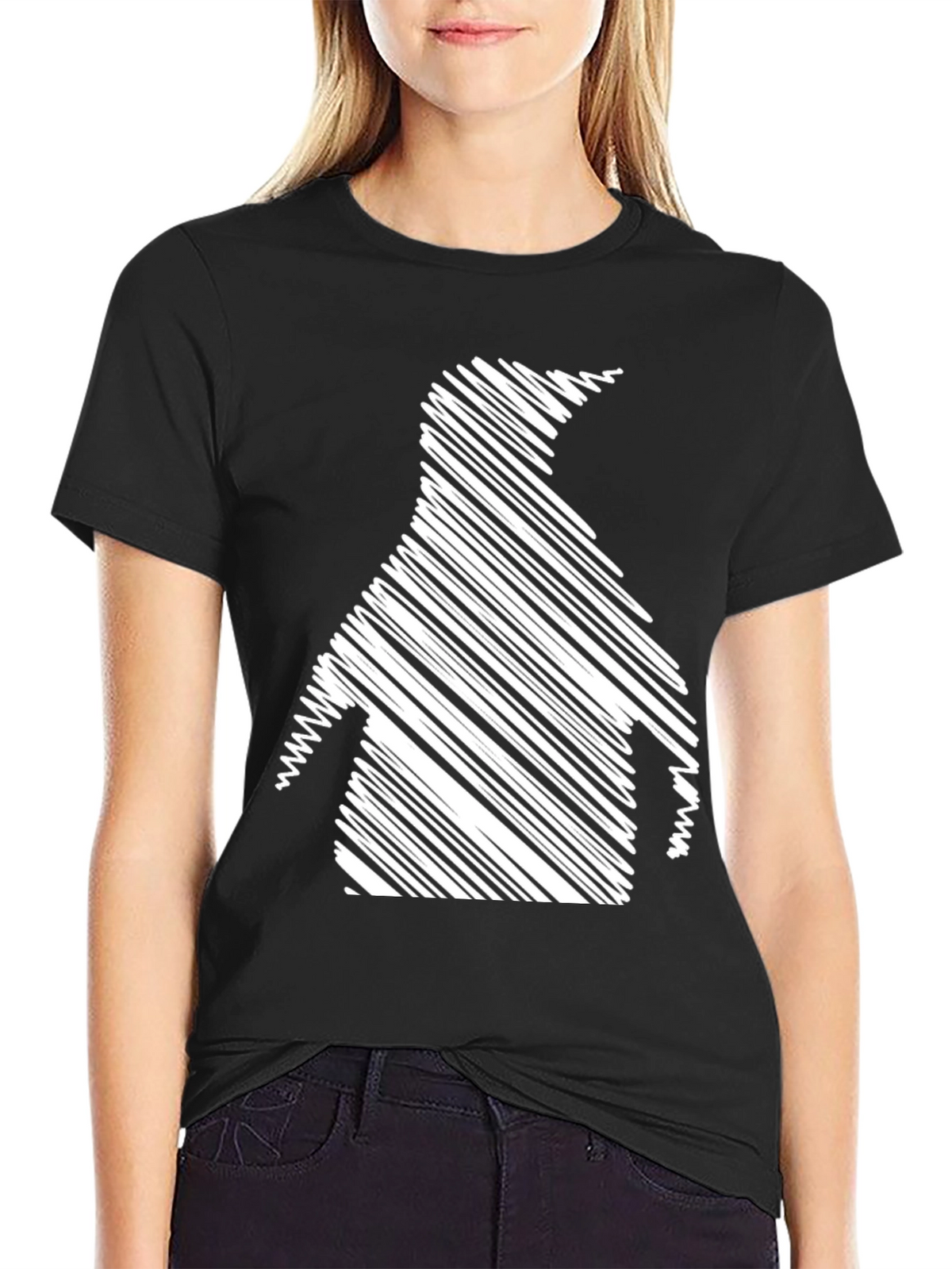 Penguin Scribble Graphic Black T-Shirt